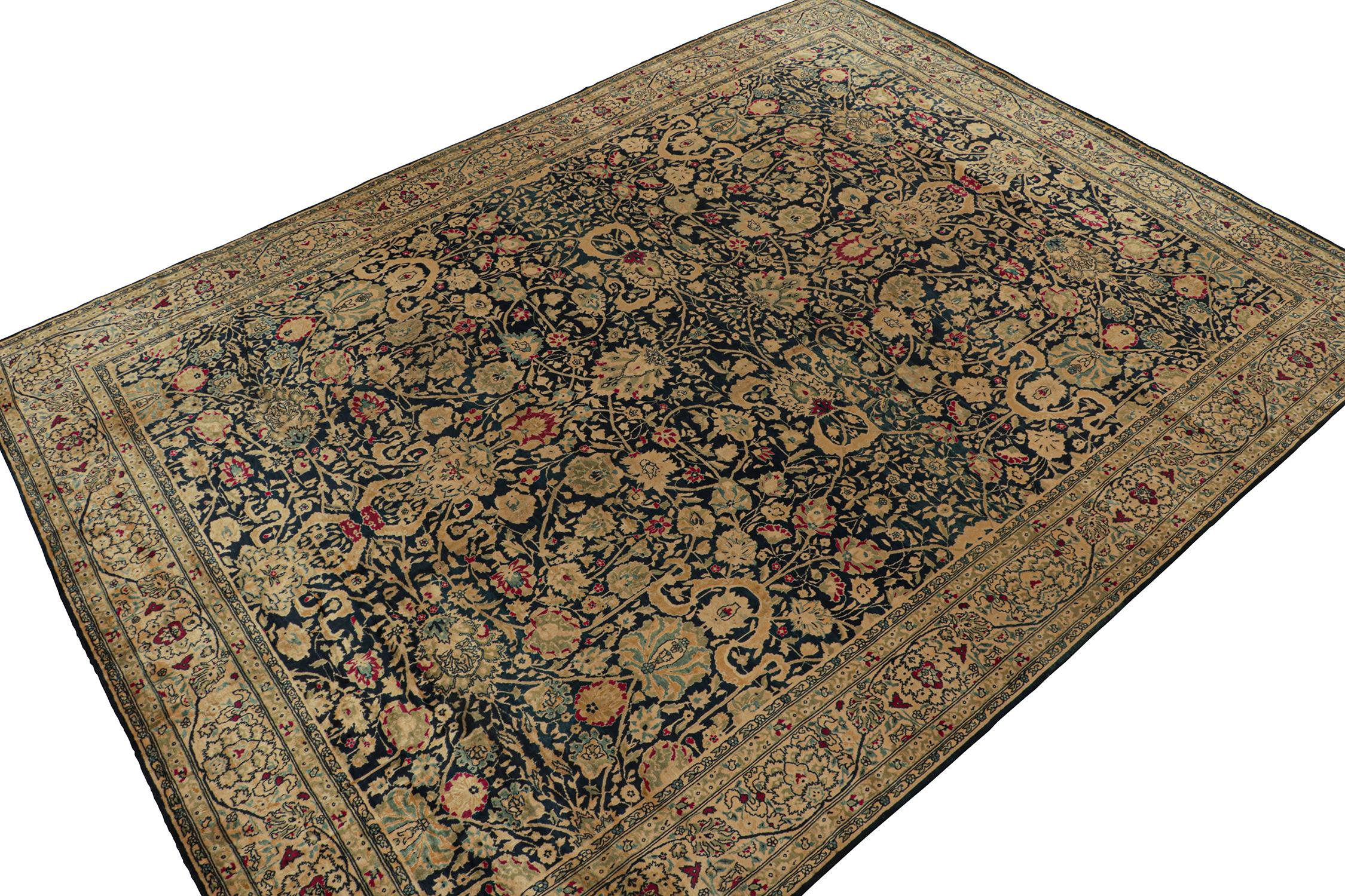 From Rug & Kilim’s classic selections, an 11x15 antique Agra rug hand-knotted in wool circa 1890-1900. This well-drawn piece recaptures elaborate Shahrestan sensibilities, with floral patterns in beige-brown, blue, green and gold with red