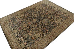 Hand-Knotted Antique Agra Rug in Blue Gold and Red Floral Pattern by Rug & Kilim