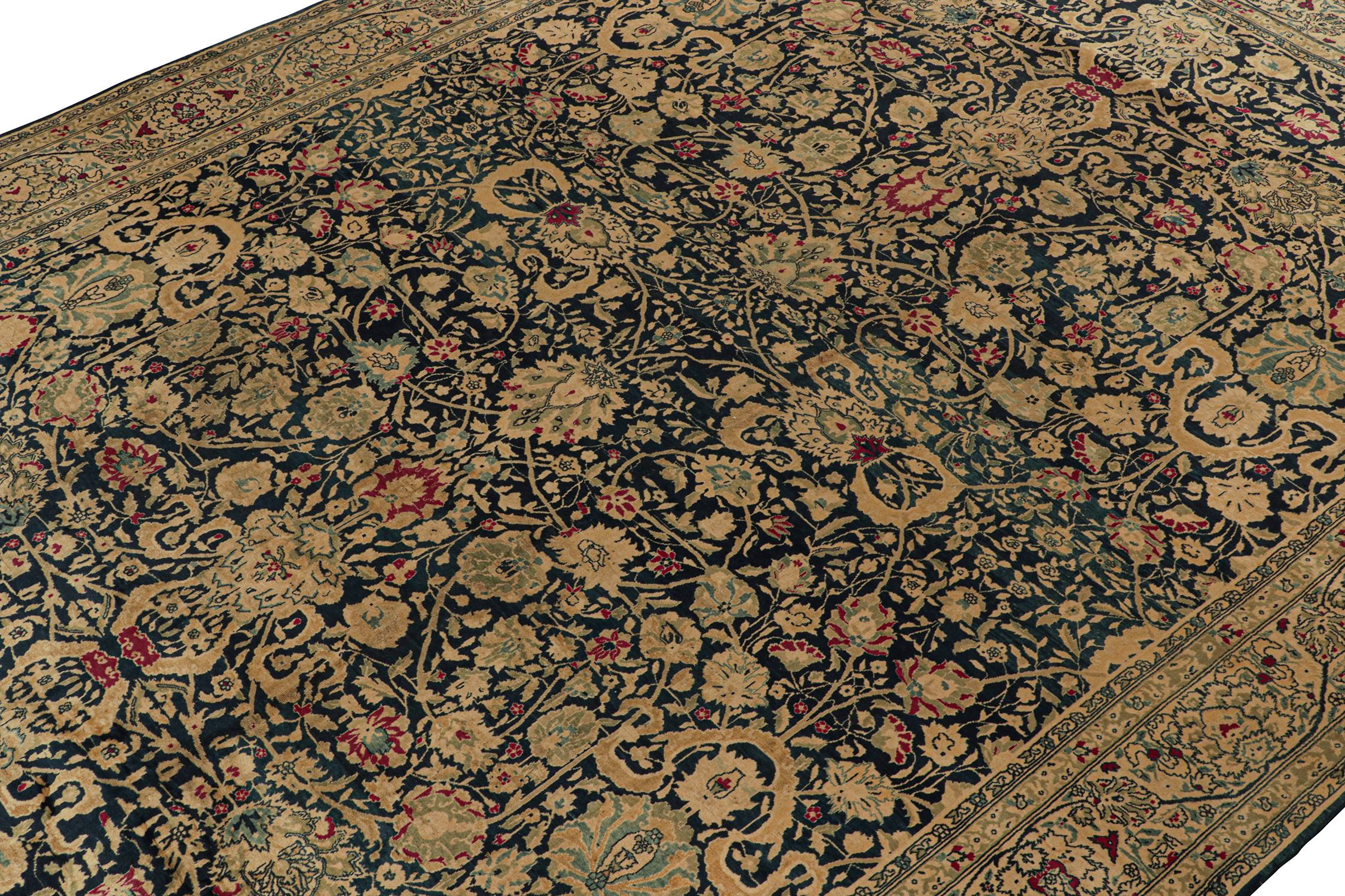 Hand-Knotted Antique Agra Rug in Blue Gold and Red Floral Pattern by Rug & Kilim In Good Condition For Sale In Long Island City, NY