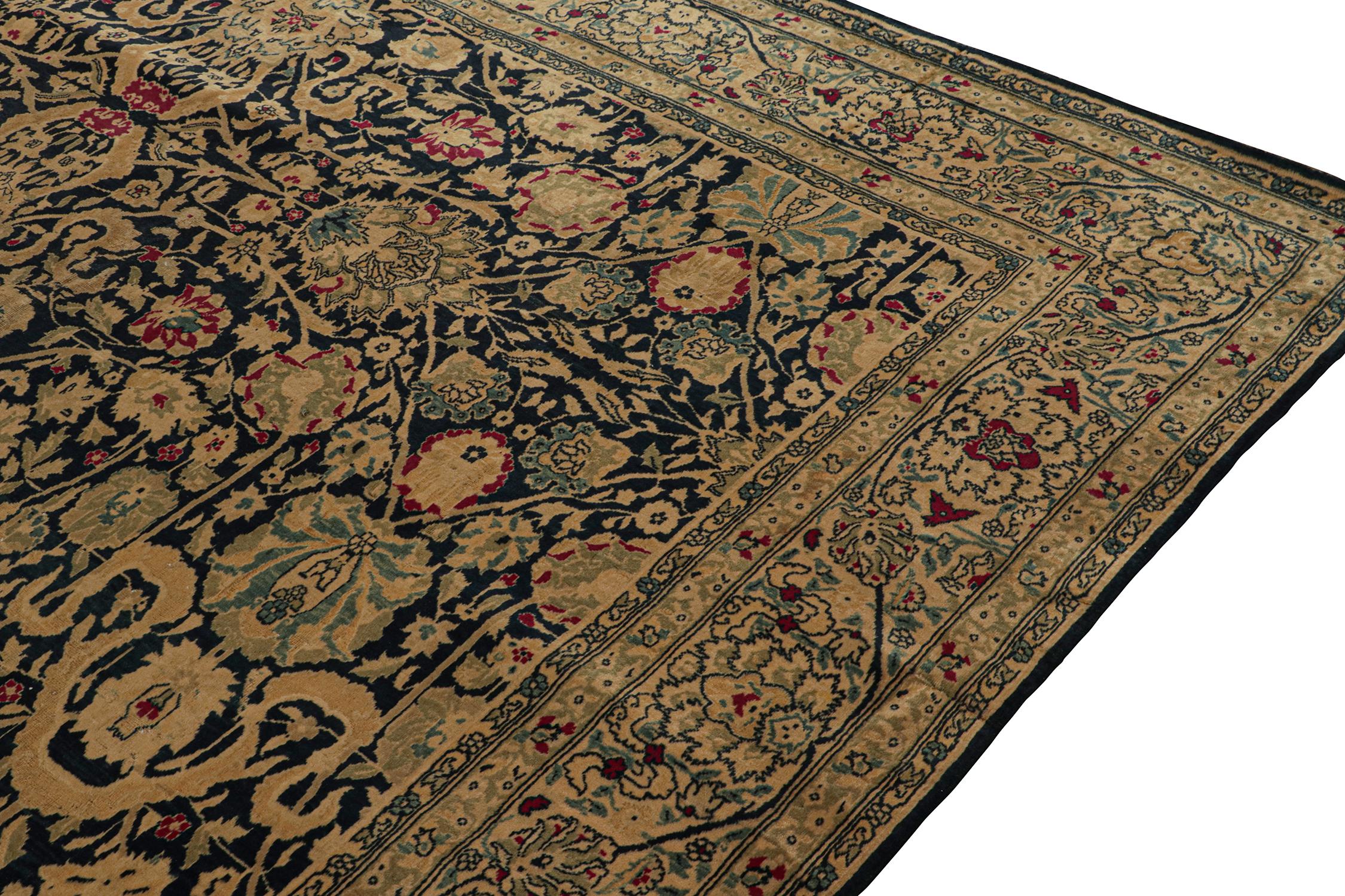 Late 19th Century Hand-Knotted Antique Agra Rug in Blue Gold and Red Floral Pattern by Rug & Kilim For Sale