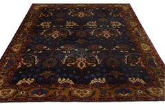 Antique Agra Rug in Gold and Blue All Over Floral Pattern by Rug & Kilim