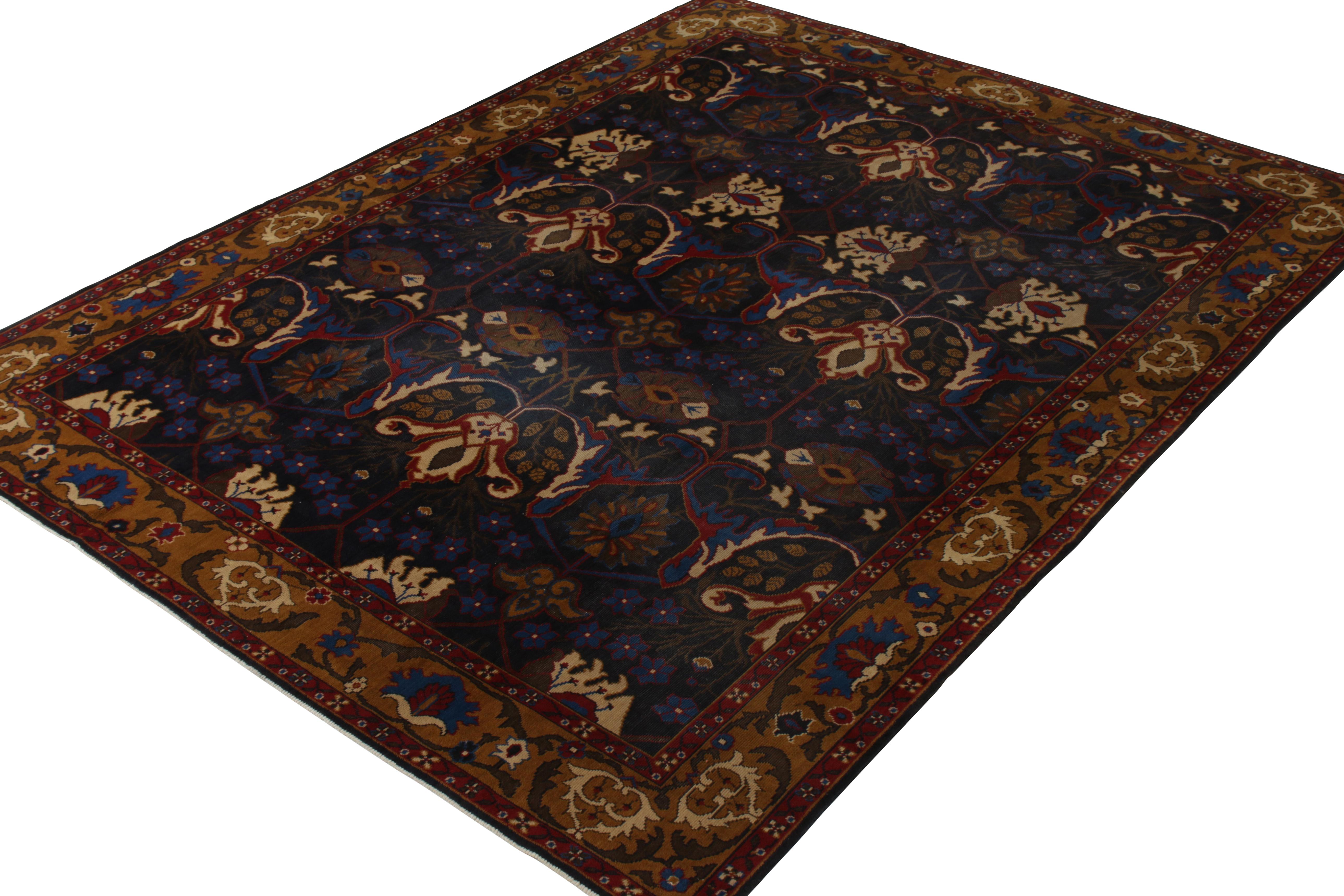 Indian Antique Agra Rug in Gold and Blue All Over Floral Pattern by Rug & Kilim For Sale