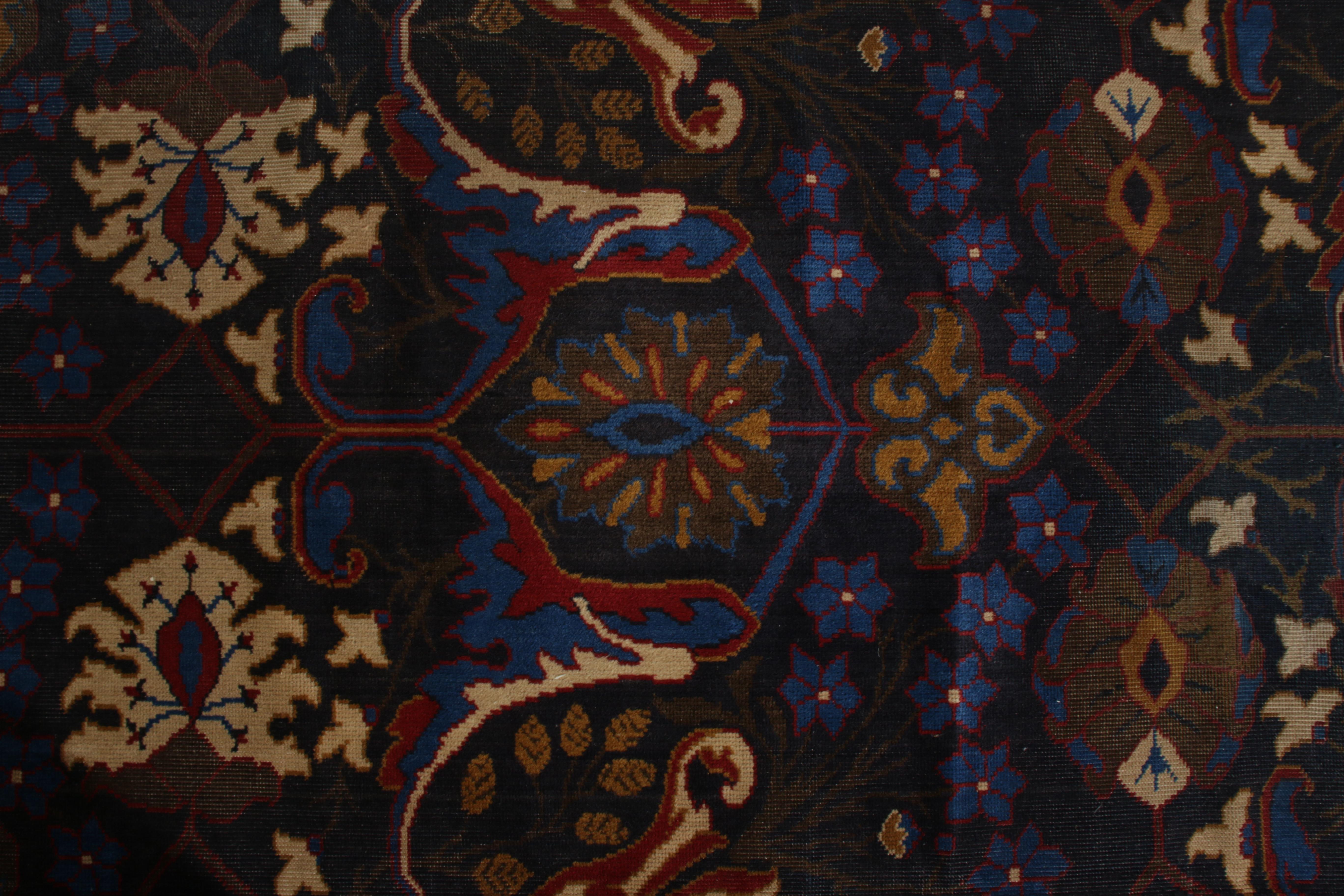 Antique Agra Rug in Gold and Blue All Over Floral Pattern by Rug & Kilim In Good Condition For Sale In Long Island City, NY