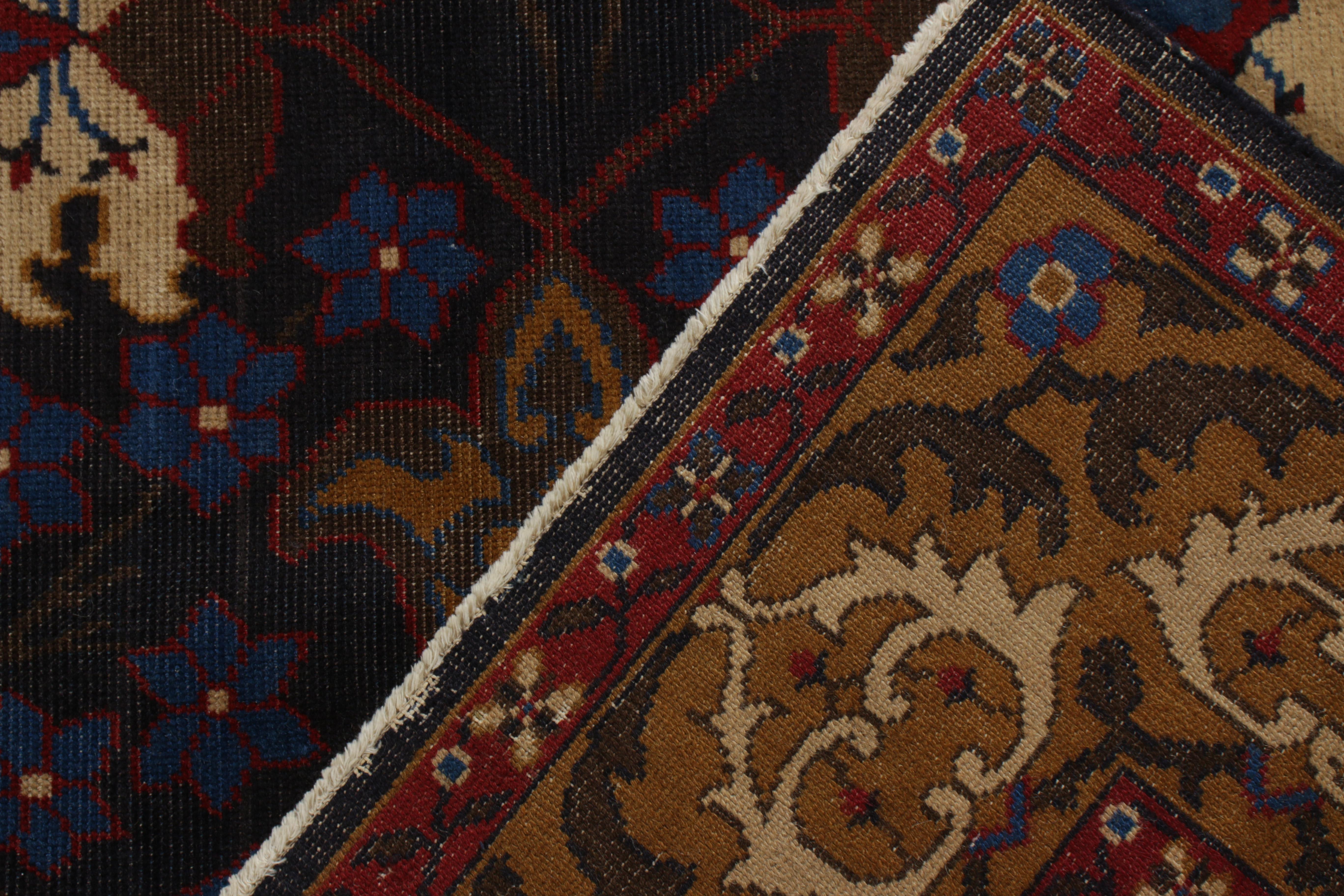 Early 20th Century Antique Agra Rug in Gold and Blue All Over Floral Pattern by Rug & Kilim For Sale