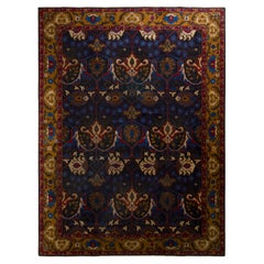 Antique Agra Rug in Gold and Blue All Over Floral Pattern by Rug & Kilim