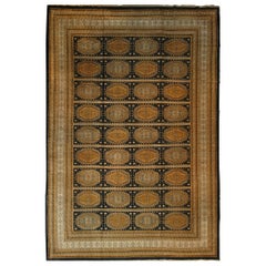Hand-Knotted Antique Agra Rug in Gold and Blue All-Over Geometric Pattern