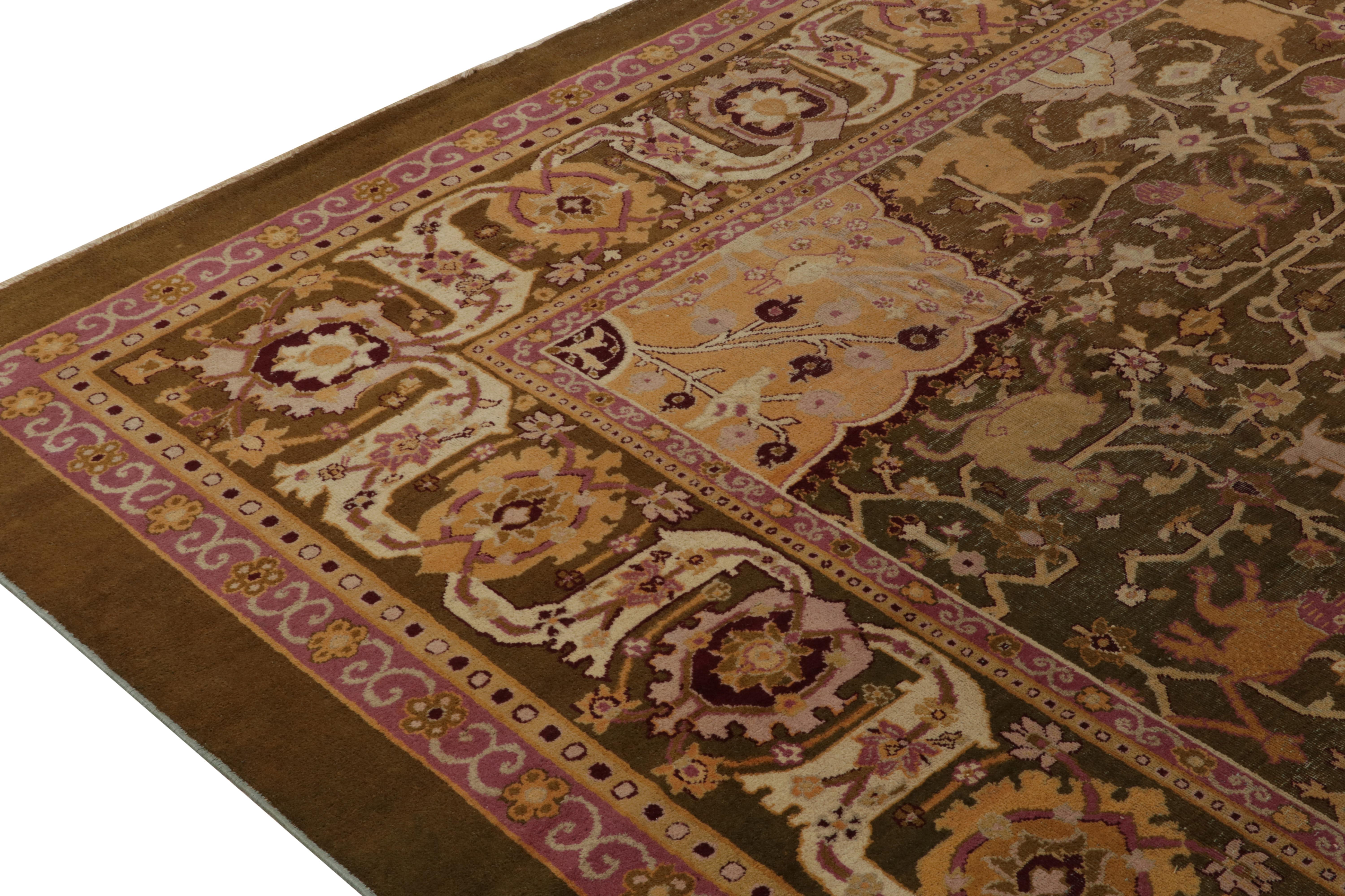 Antique Amritsar rug in Greenish-Brown, Pink Gold with Pictorial In Good Condition For Sale In Long Island City, NY