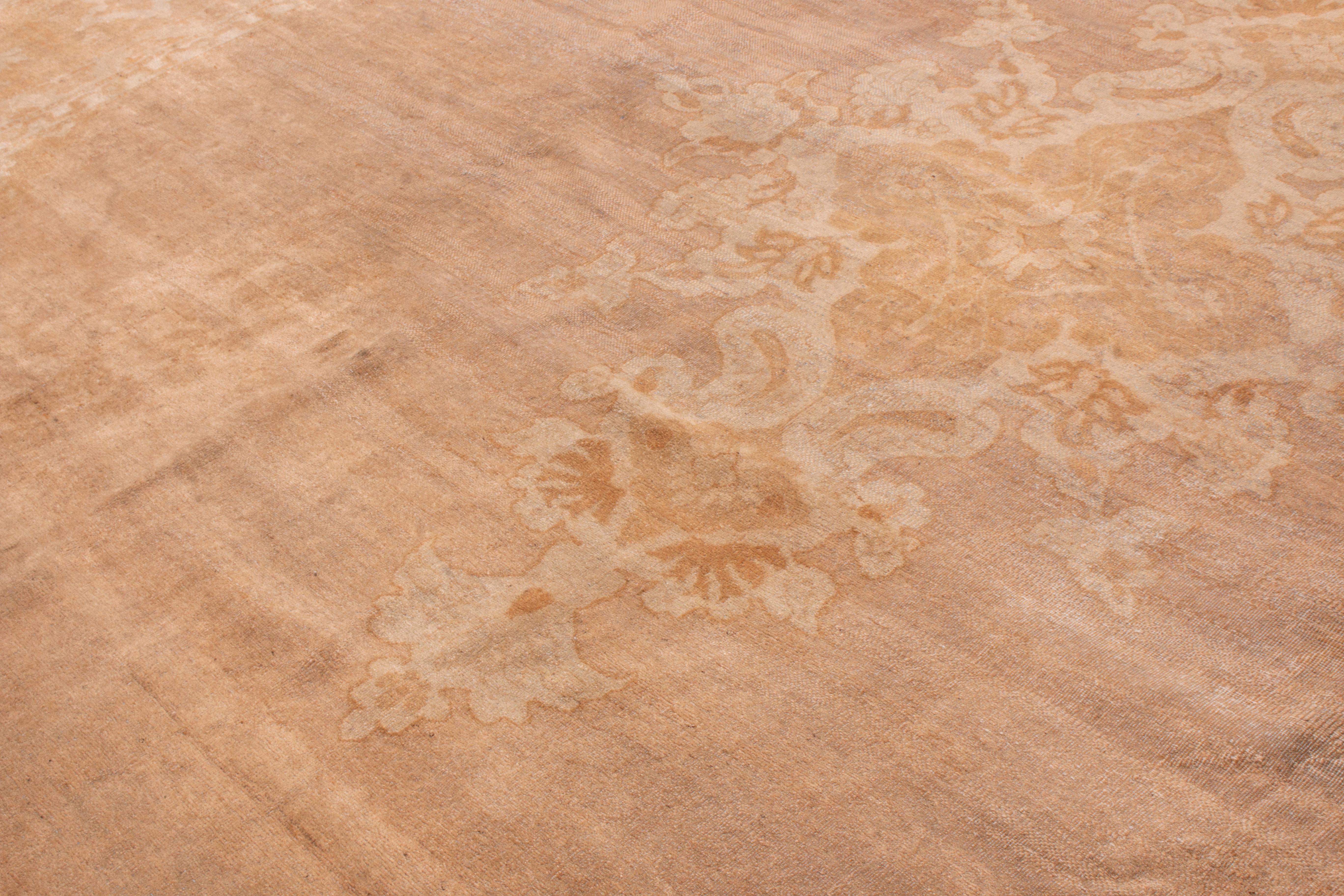 Other Hand knotted Antique Amritsar Rug in Beige-Brown and Gold Medallion Pattern