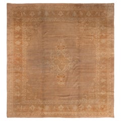 Hand-Knotted Antique Amritsar Rug in Beige-Brown and Gold Medallion Pattern