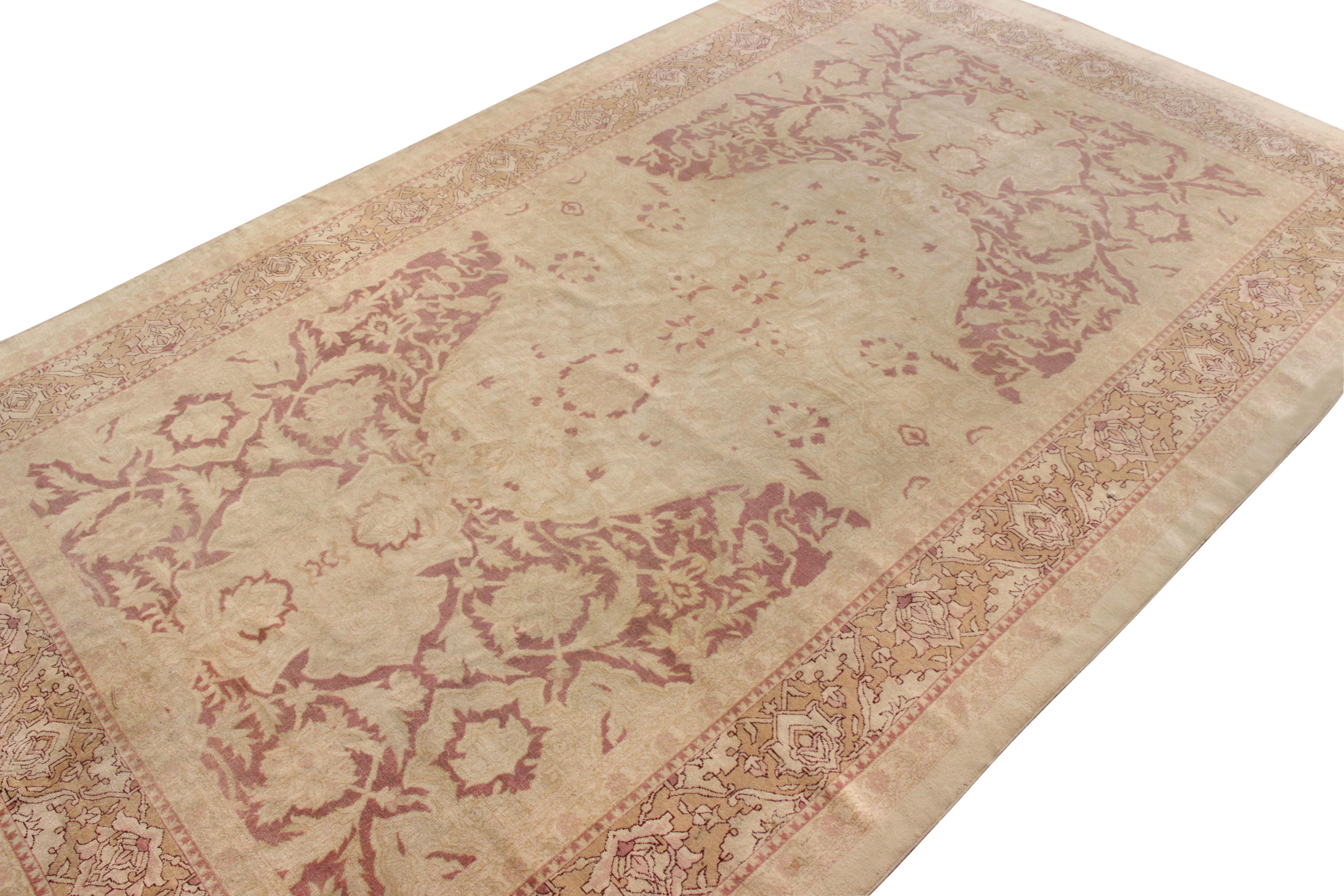 Other Hand-Knotted Antique Amritsar Rug in Beige-Brown Floral Pattern For Sale