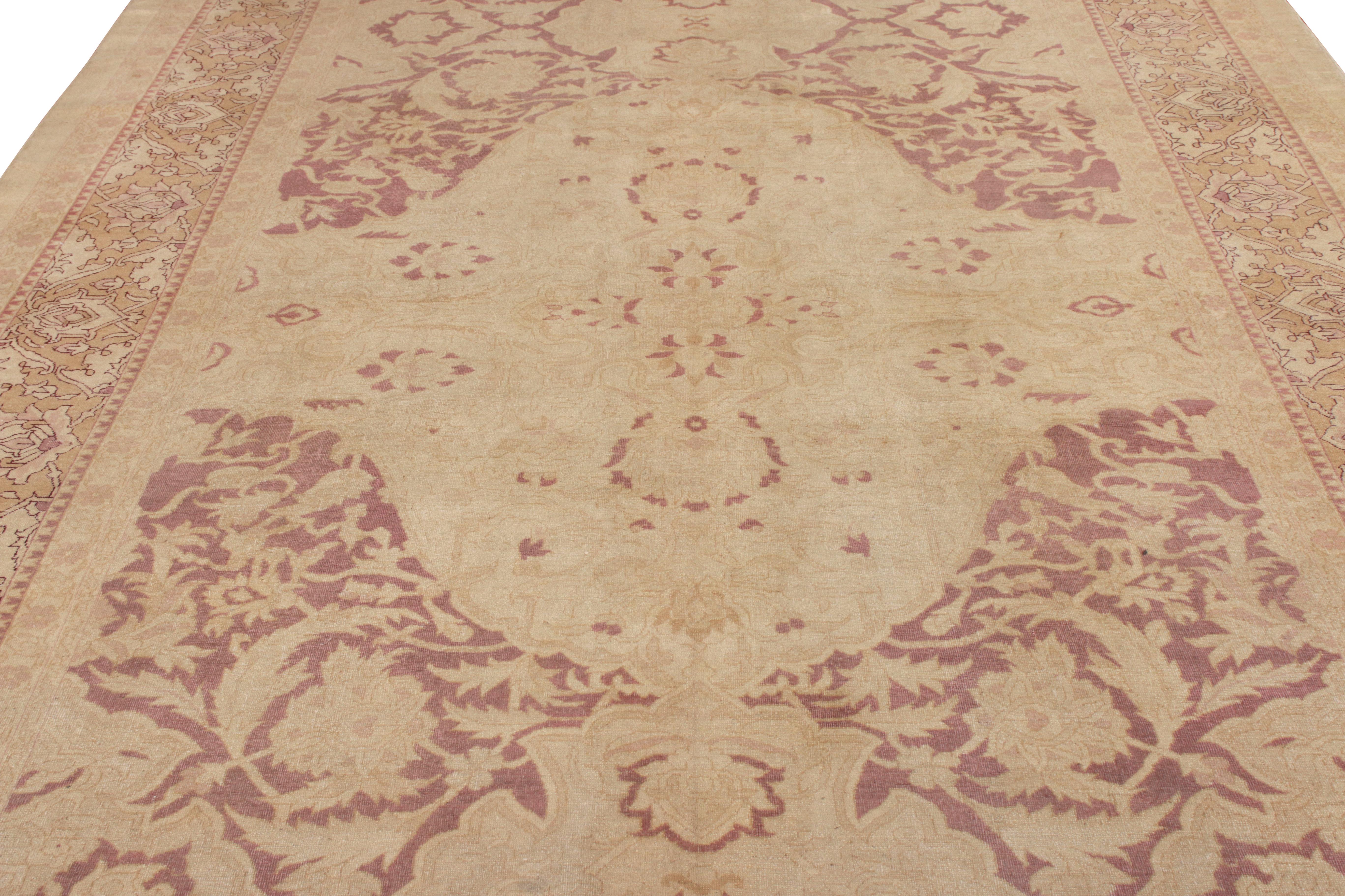 Indian Hand-Knotted Antique Amritsar Rug in Beige-Brown Floral Pattern For Sale