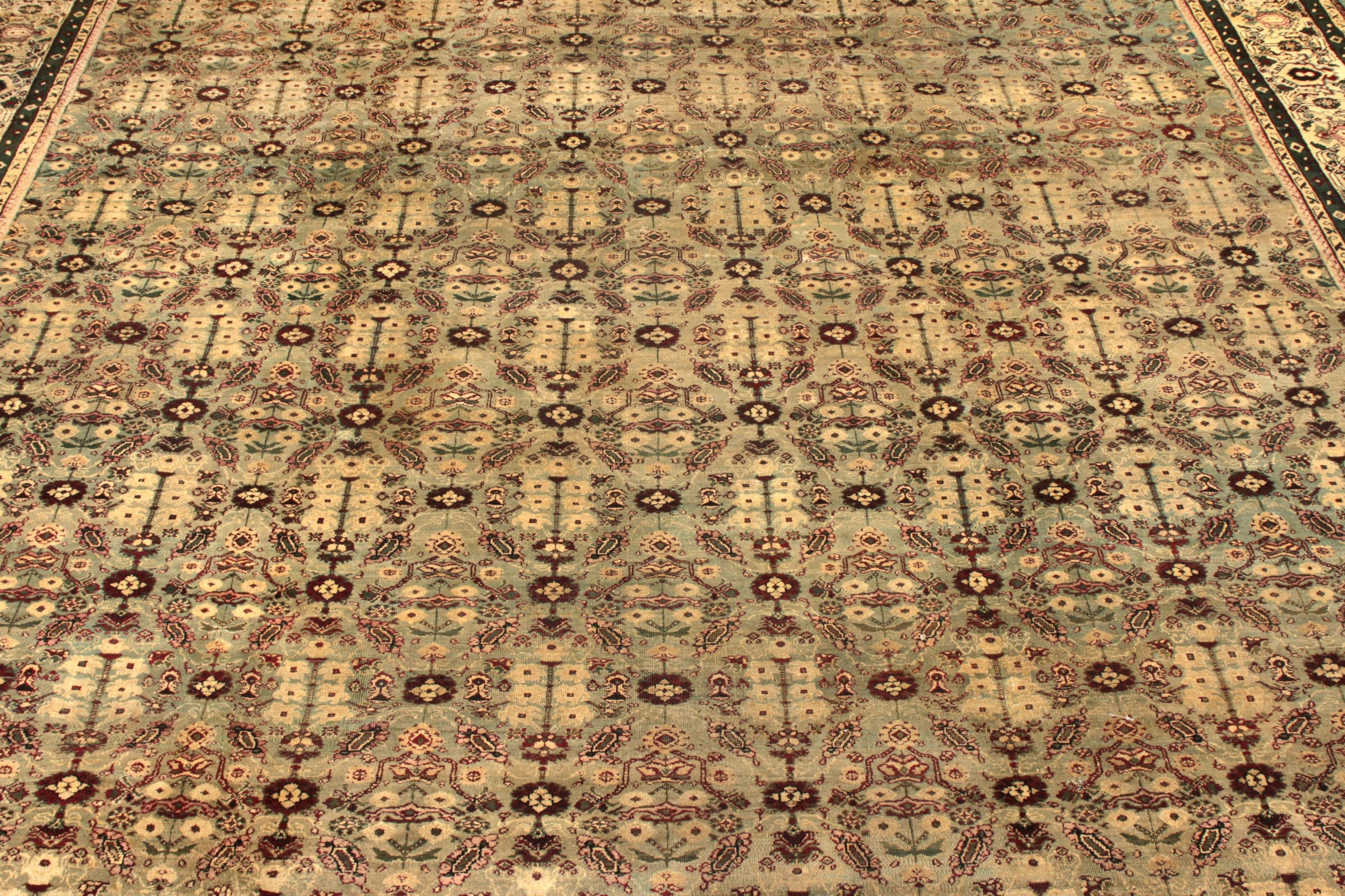 Other Hand-Knotted Antique Amritsar Rug in Beige-Brown Floral Pattern For Sale