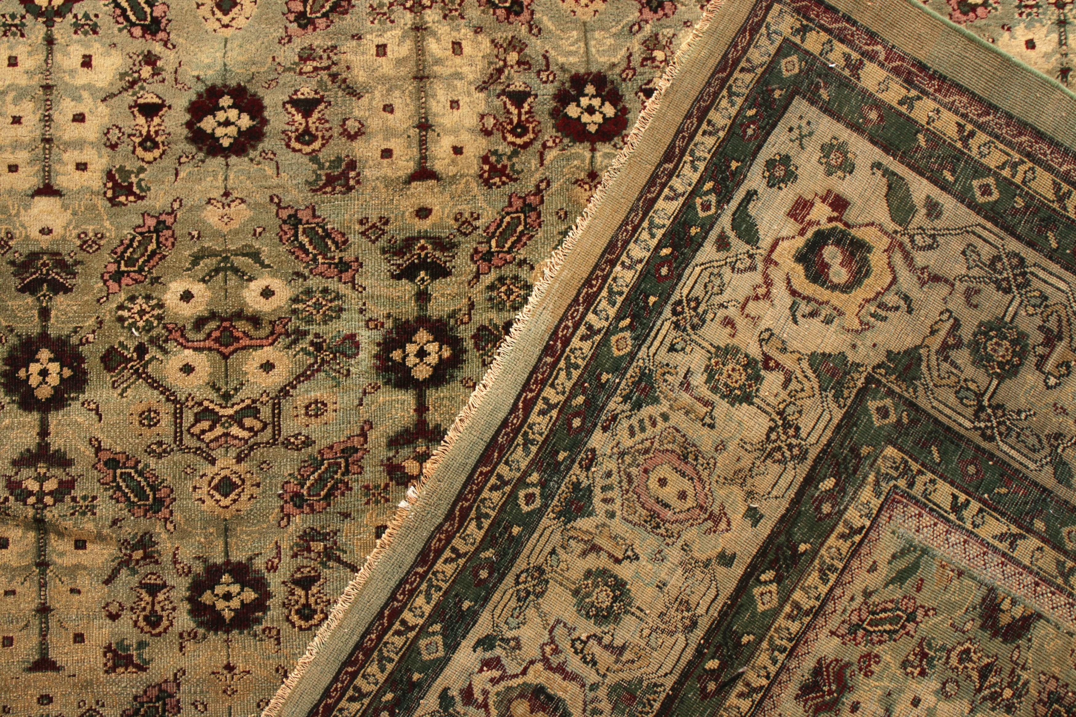 Early 20th Century Hand-Knotted Antique Amritsar Rug in Beige-Brown Floral Pattern For Sale