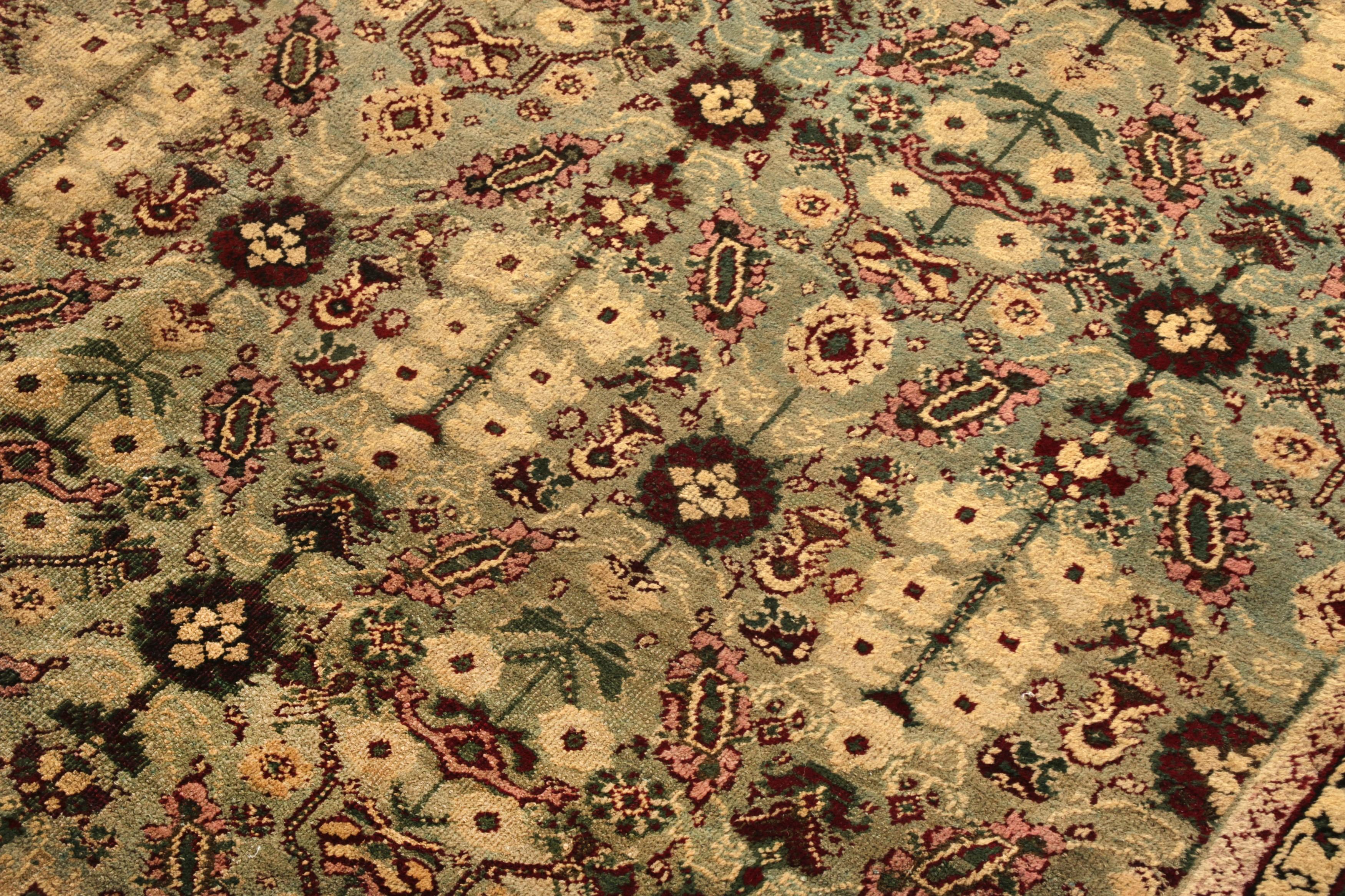 Hand-Knotted Antique Amritsar Rug in Beige-Brown Floral Pattern In Good Condition For Sale In Long Island City, NY