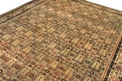 Hand-Knotted Antique Amritsar Rug in Beige-Brown Floral Pattern