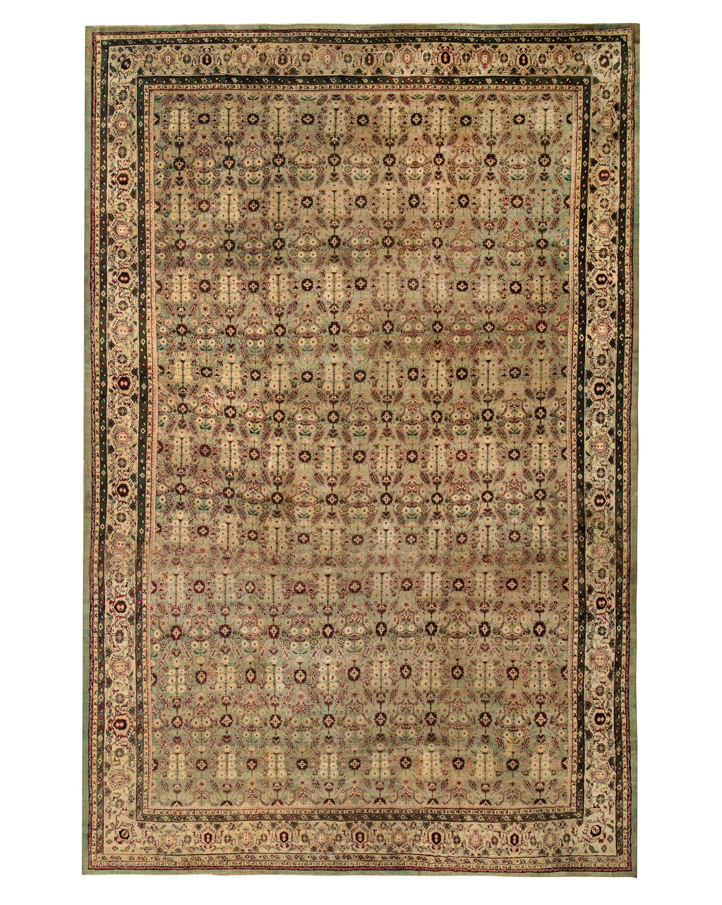 Tapis Amritsar ancien noué à la main à motifs floraux beige-marron