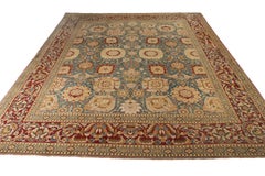 Antique Amritsar Rug in Blue with Gold & Red Floral Patterns, from Rug & Kilim