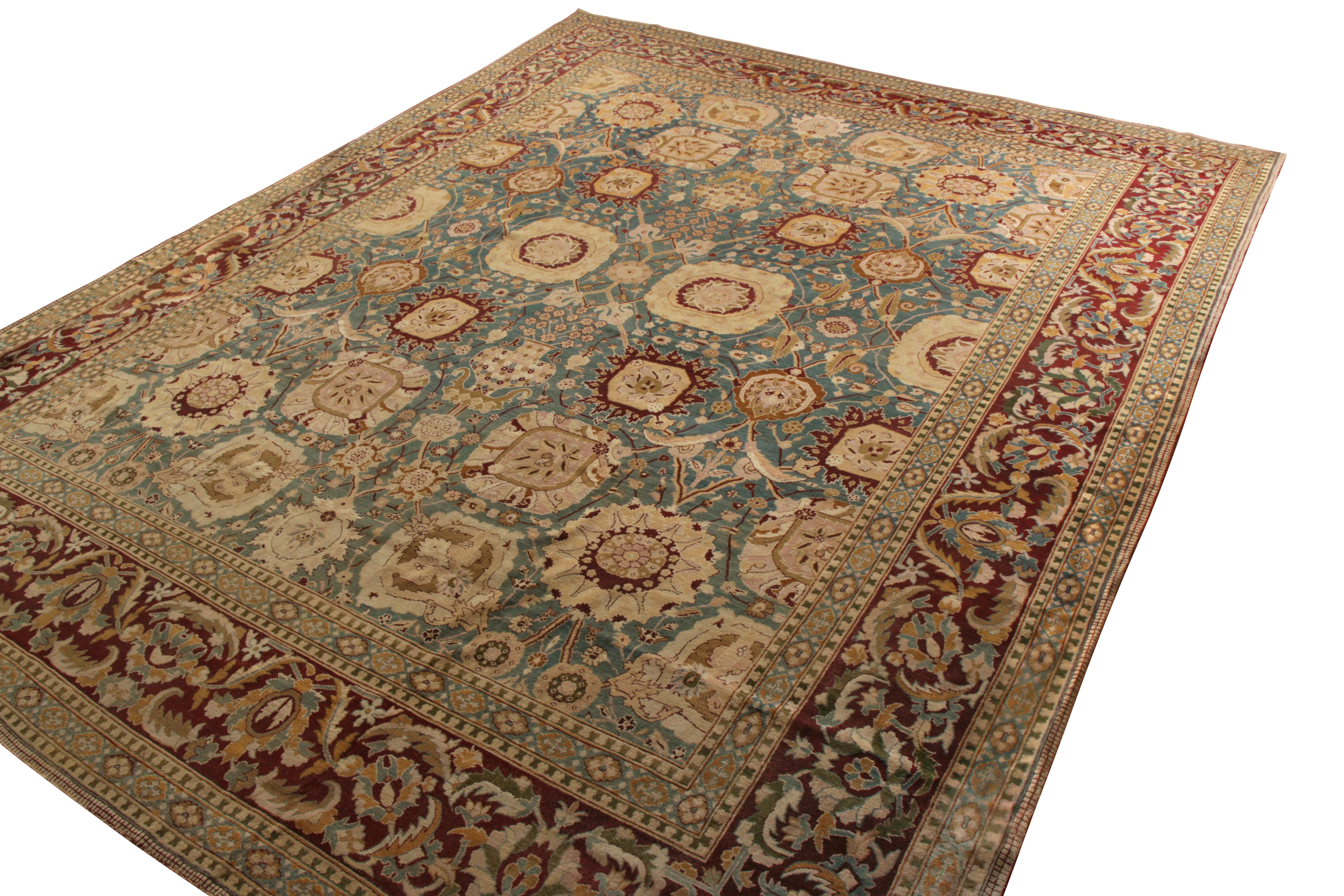 Other Antique Amritsar Rug in Blue with Gold & Red Floral Patterns, from Rug & Kilim For Sale