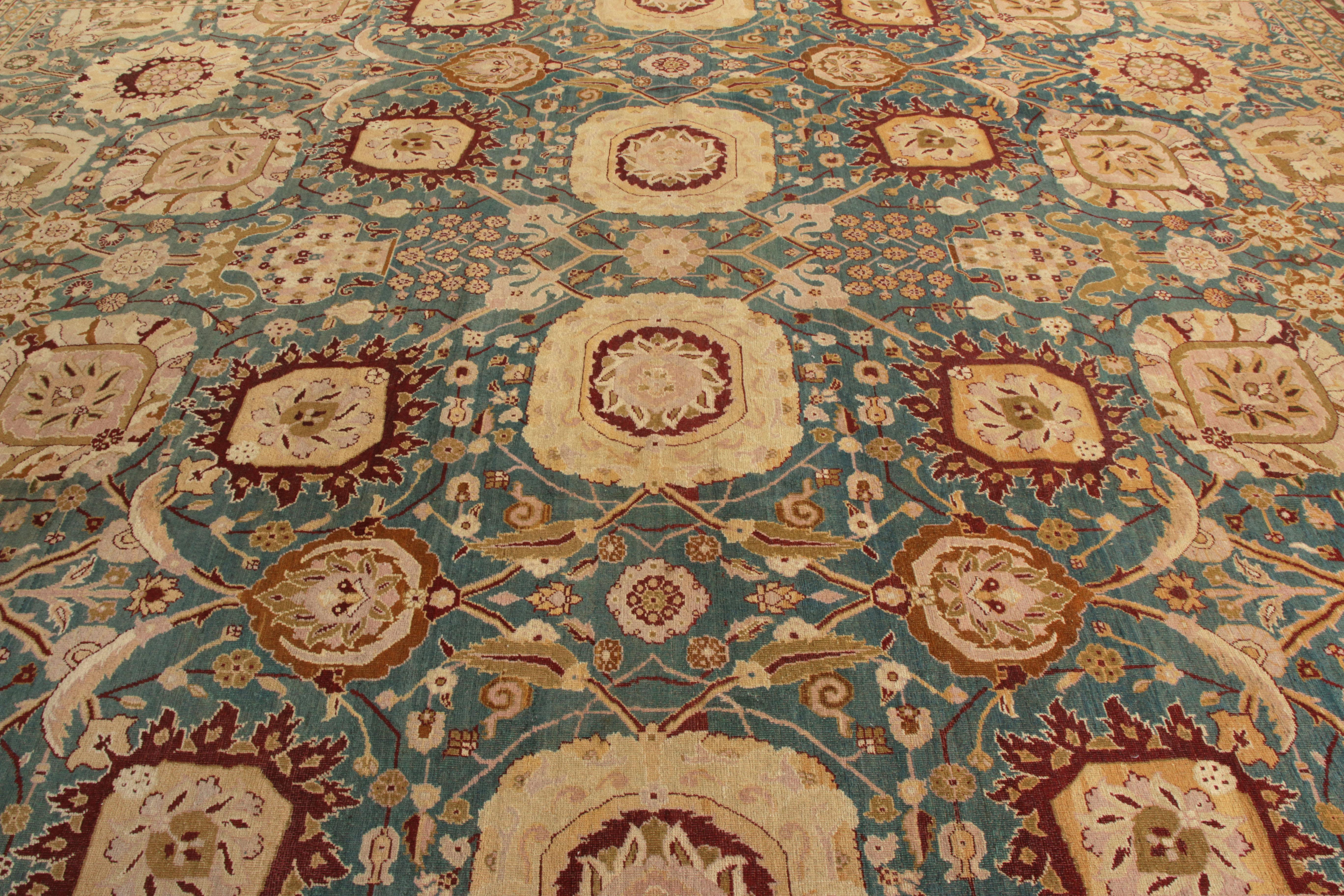 Indian Antique Amritsar Rug in Blue with Gold & Red Floral Patterns, from Rug & Kilim For Sale