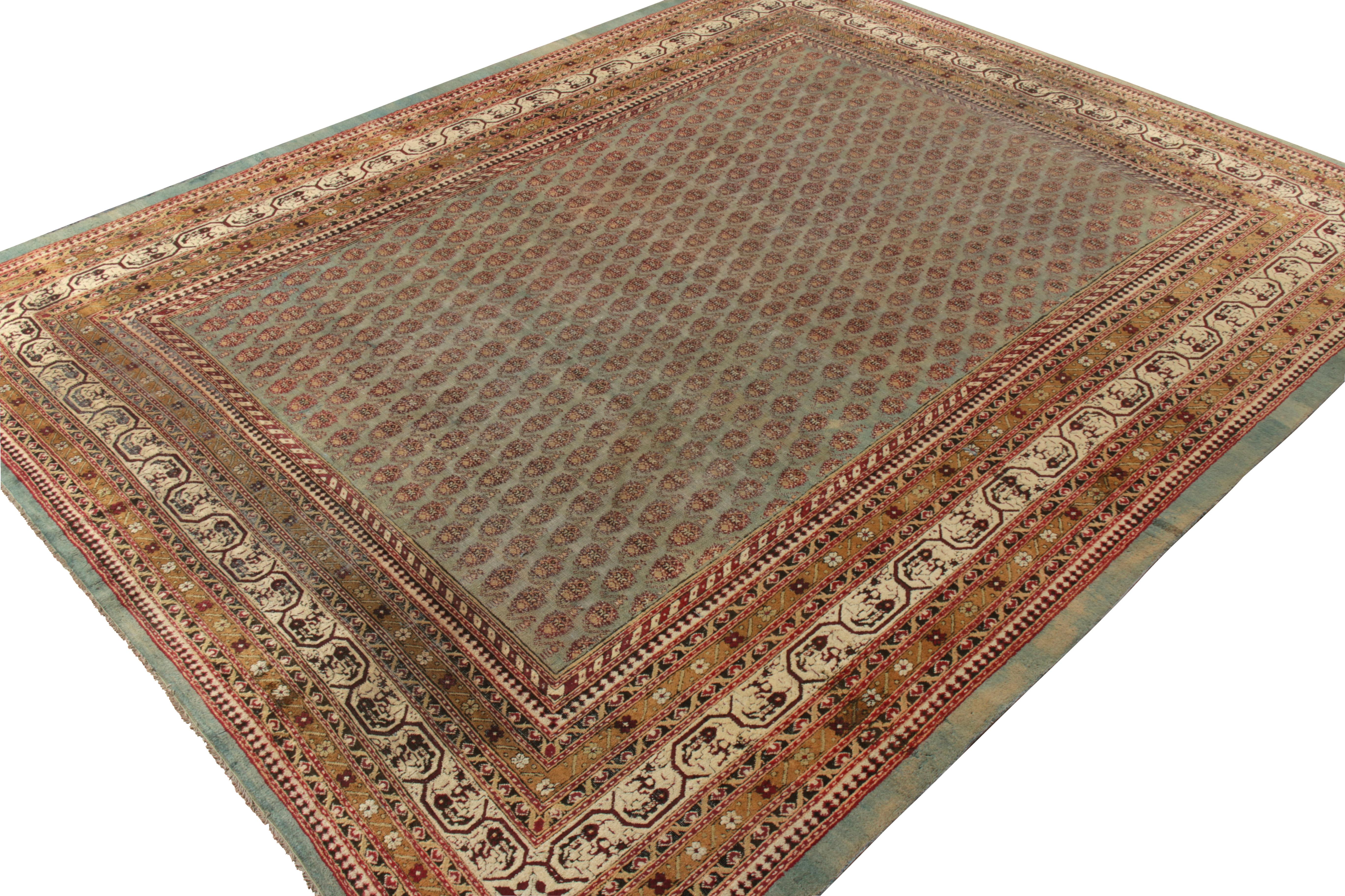 Indian Hand-Knotted Antique Amritsar Rug in Turquoise, Gold, Red Paisley Pattern