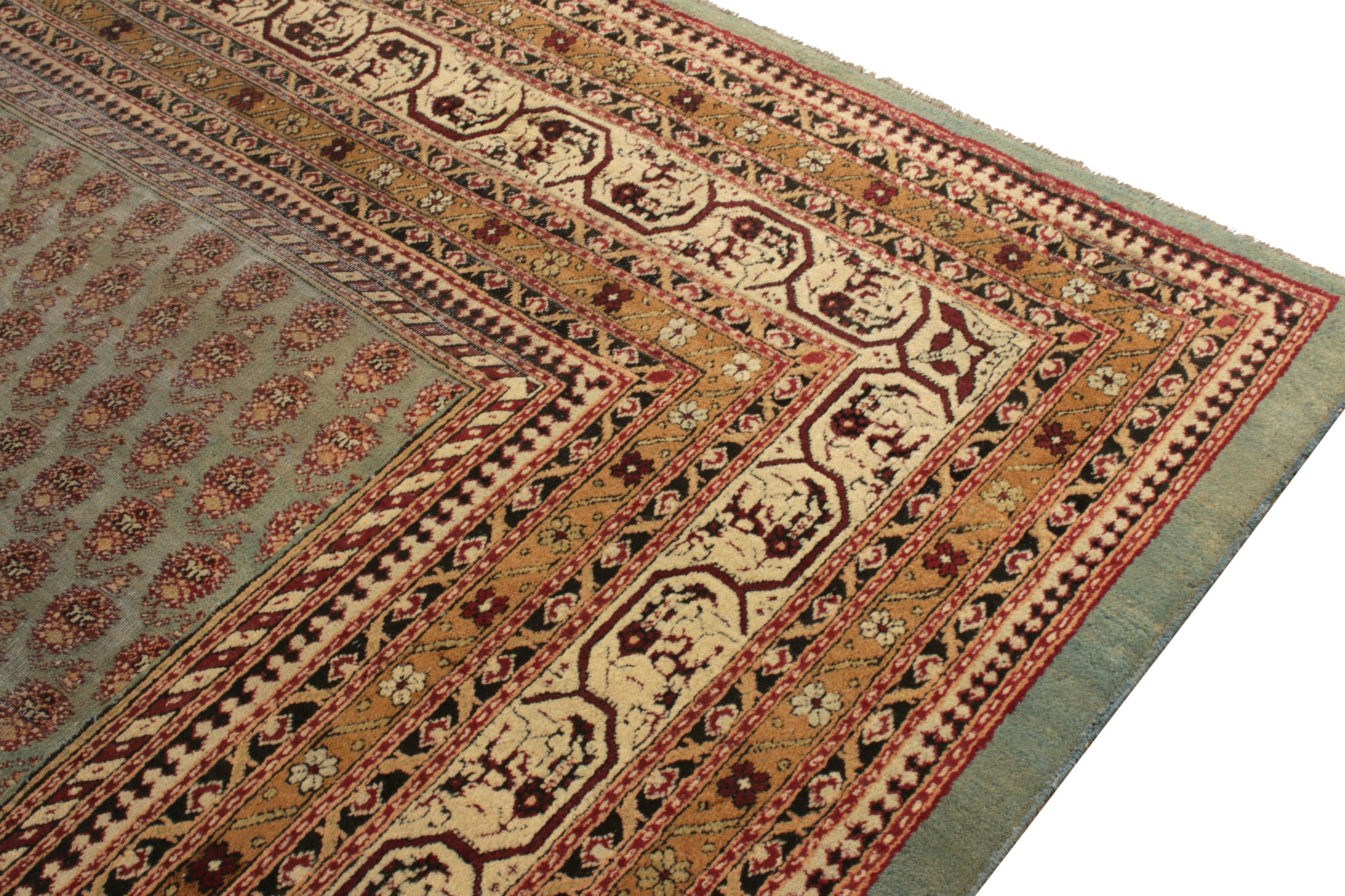 Hand-Knotted Antique Amritsar Rug in Turquoise, Gold, Red Paisley Pattern In Good Condition In Long Island City, NY