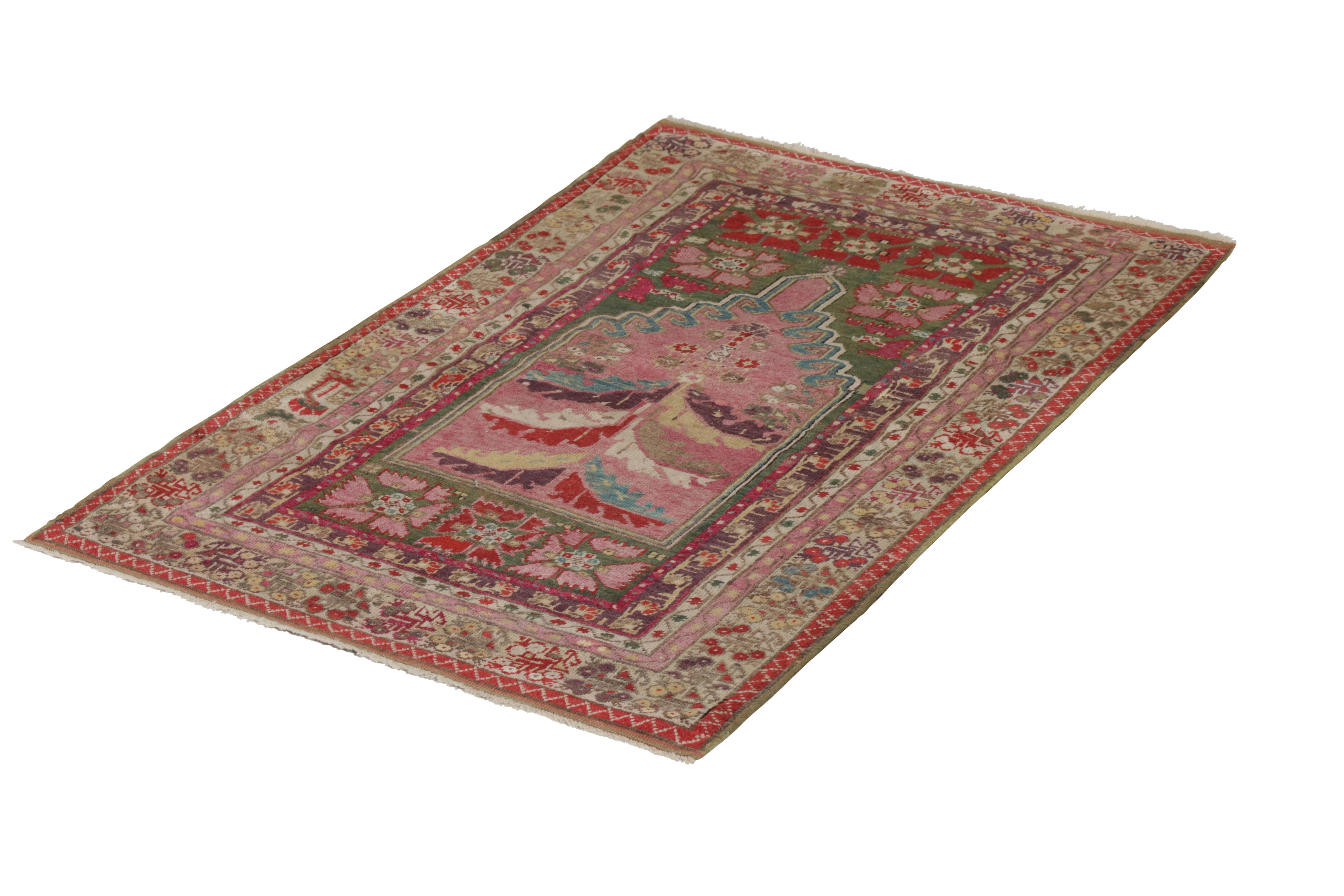 Other Antique Anatolian Rug in Pink & Green All Over Geometric Pattern by Rug & Kilim For Sale
