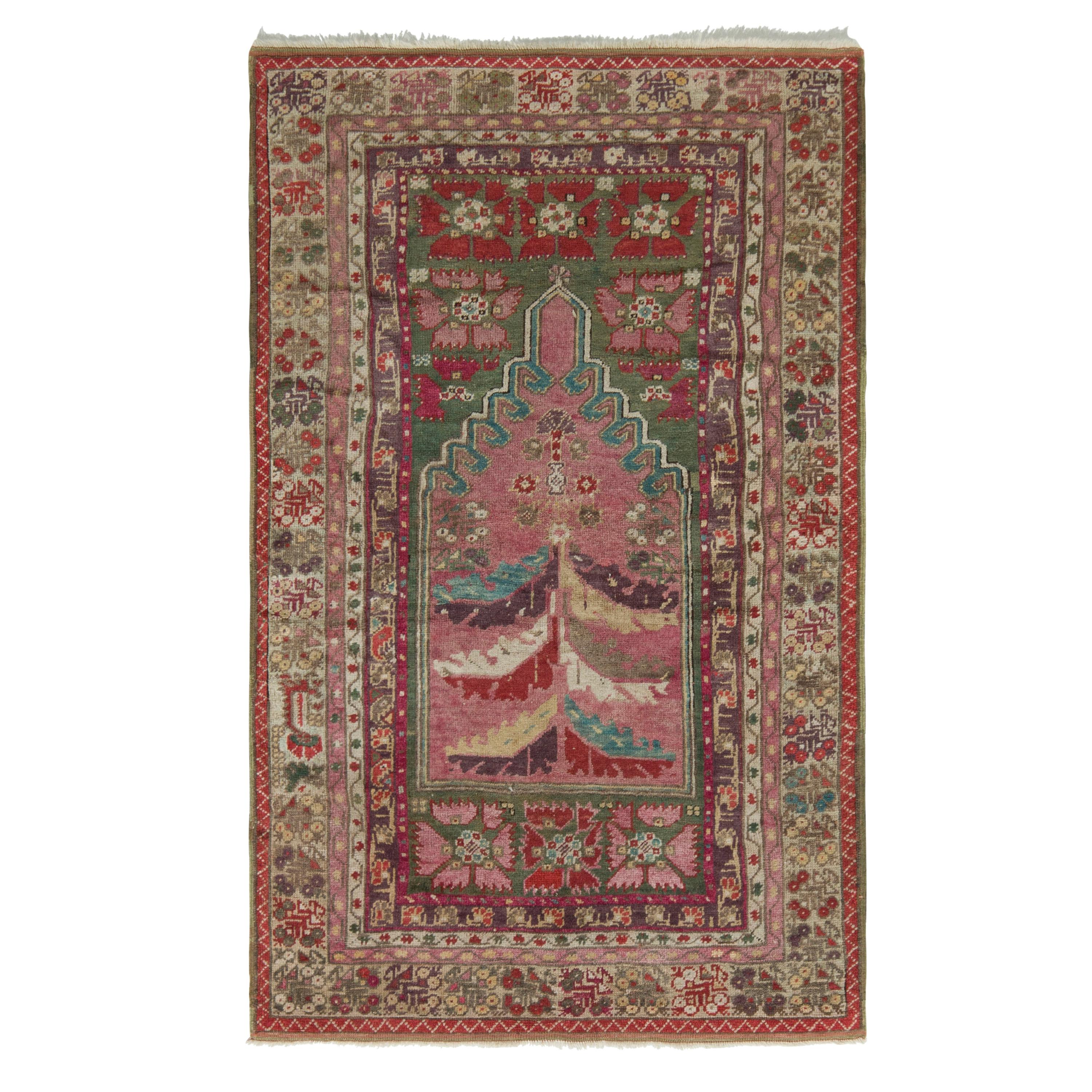 Antique Anatolian Rug in Pink & Green All Over Geometric Pattern by Rug & Kilim For Sale
