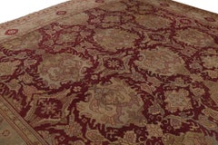 Hand-Knotted Antique Axminster Palace Rug—Red, Beige-Brown, Pink Floral Pattern