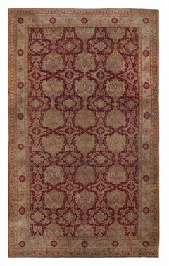 Tappeto antico Axminster Palace annodato a mano: rosso, beige, marrone, rosa con motivi floreali