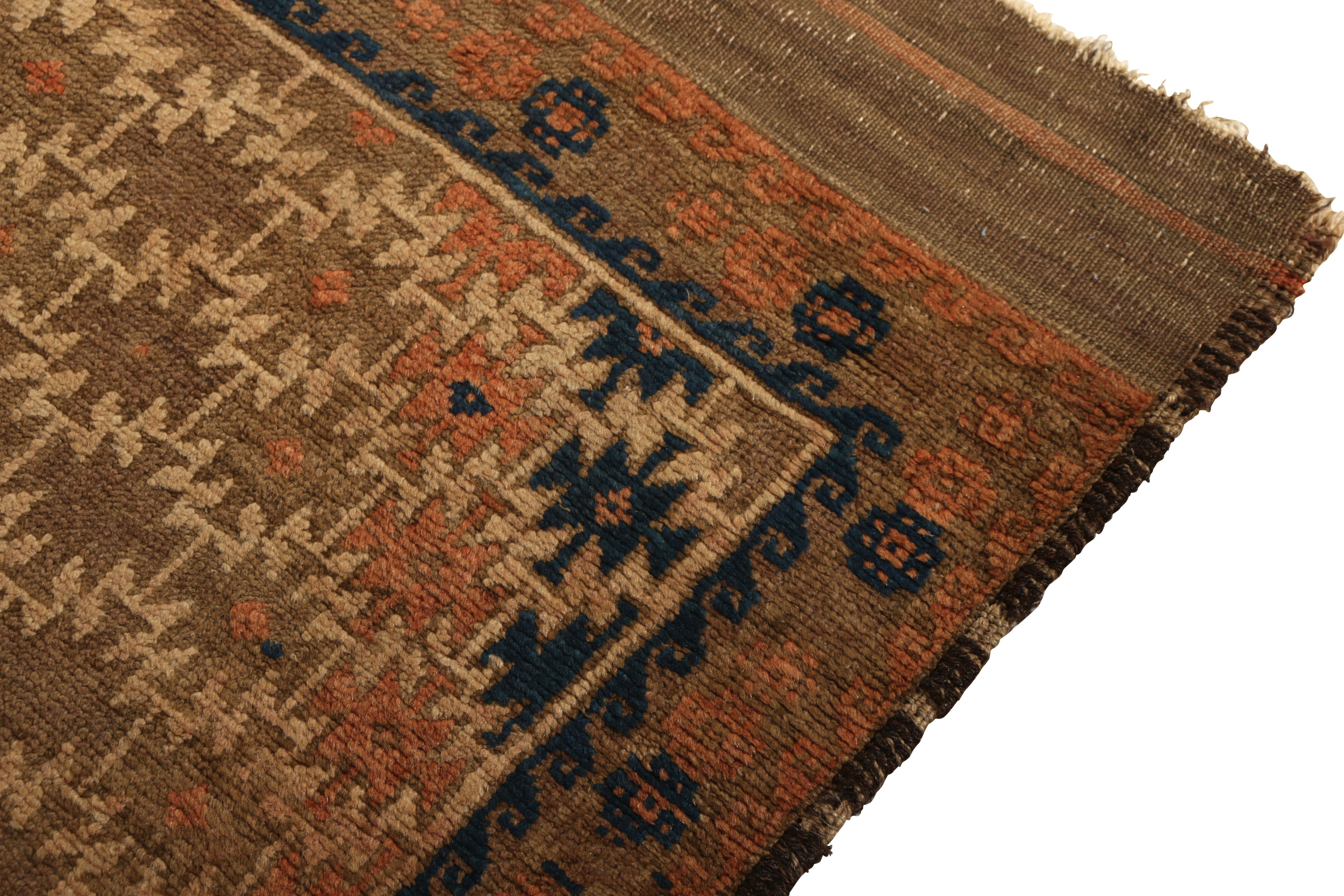Tribal Hand Knotted Antique Rug in Beige and Orange Geometric Pattern by Rug & Kilim For Sale