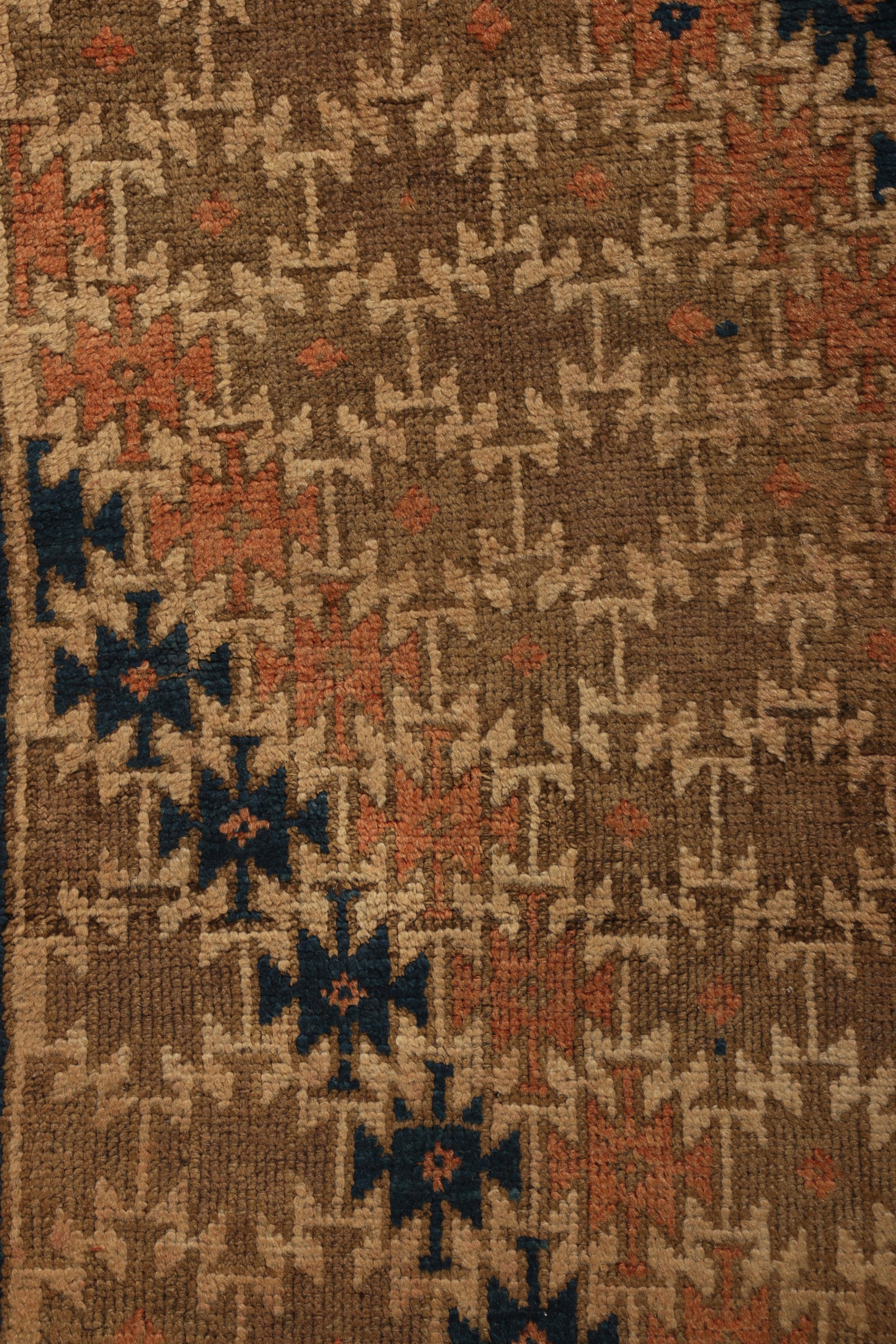 Persian Hand Knotted Antique Rug in Beige and Orange Geometric Pattern by Rug & Kilim For Sale