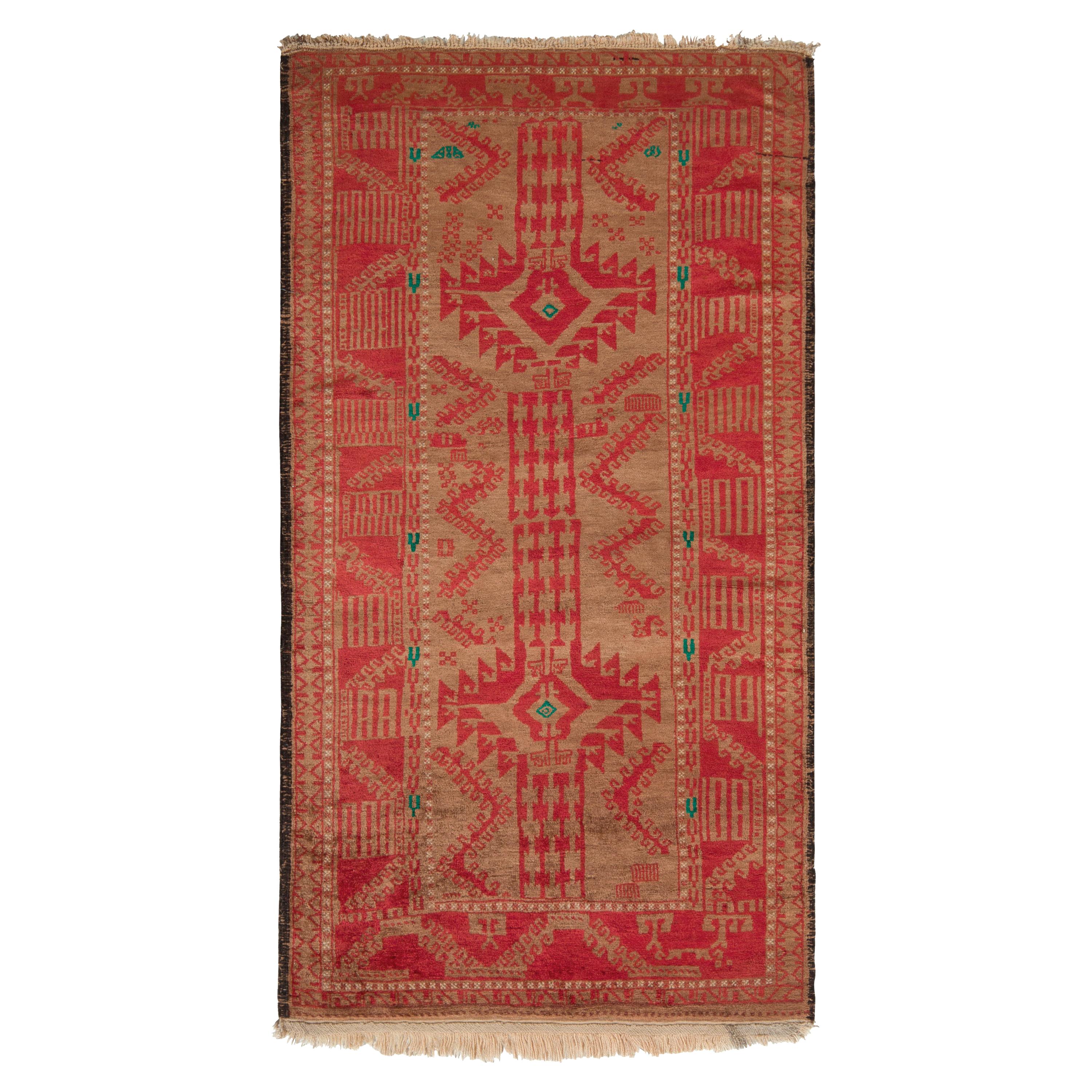 Hand-Knotted Antique Baluch Rug in Red and Beige-Brown Persian Tribal Pattern