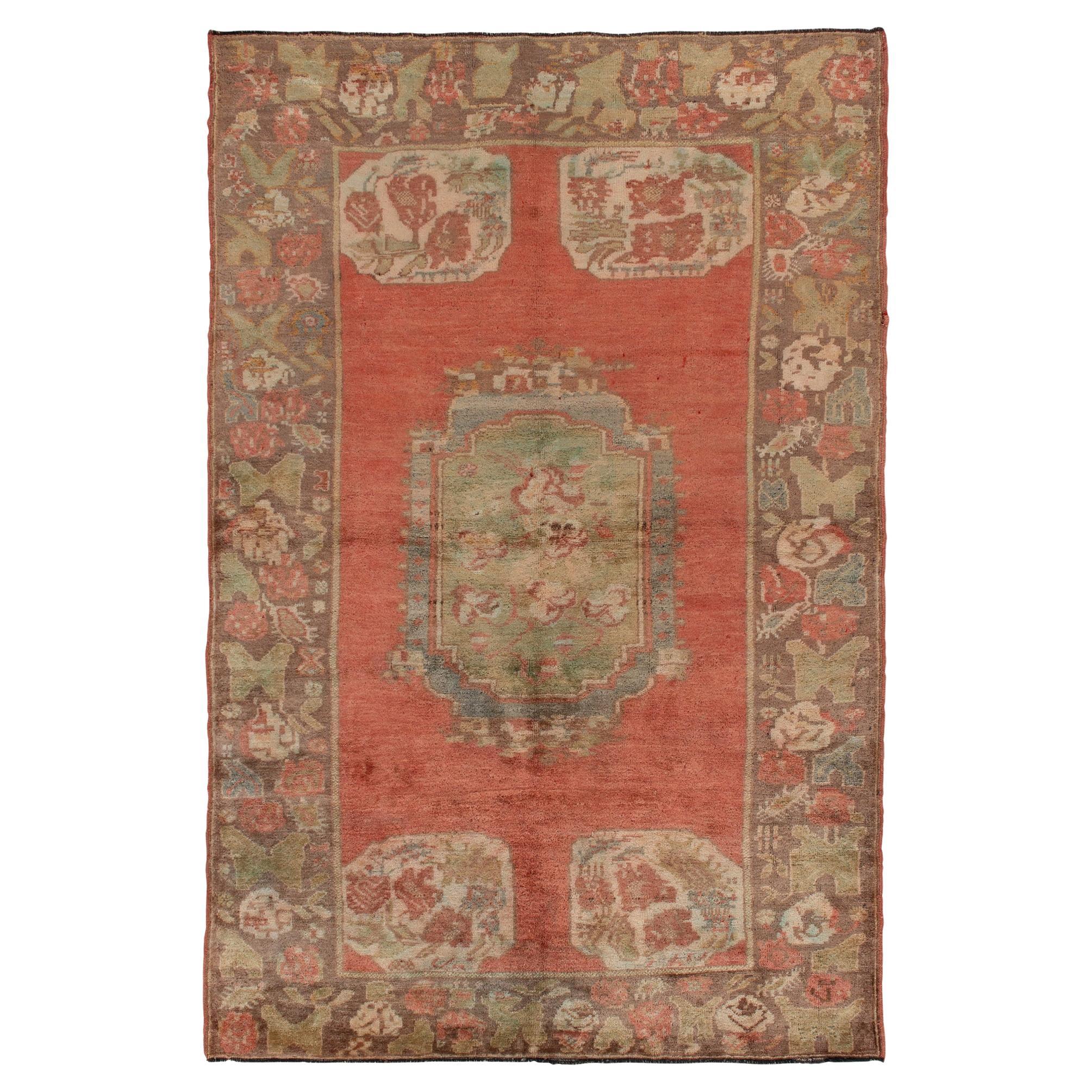 Hand-Knotted Antique Bessarabian Rug in Red Medallion Floral by Rug & Kilim