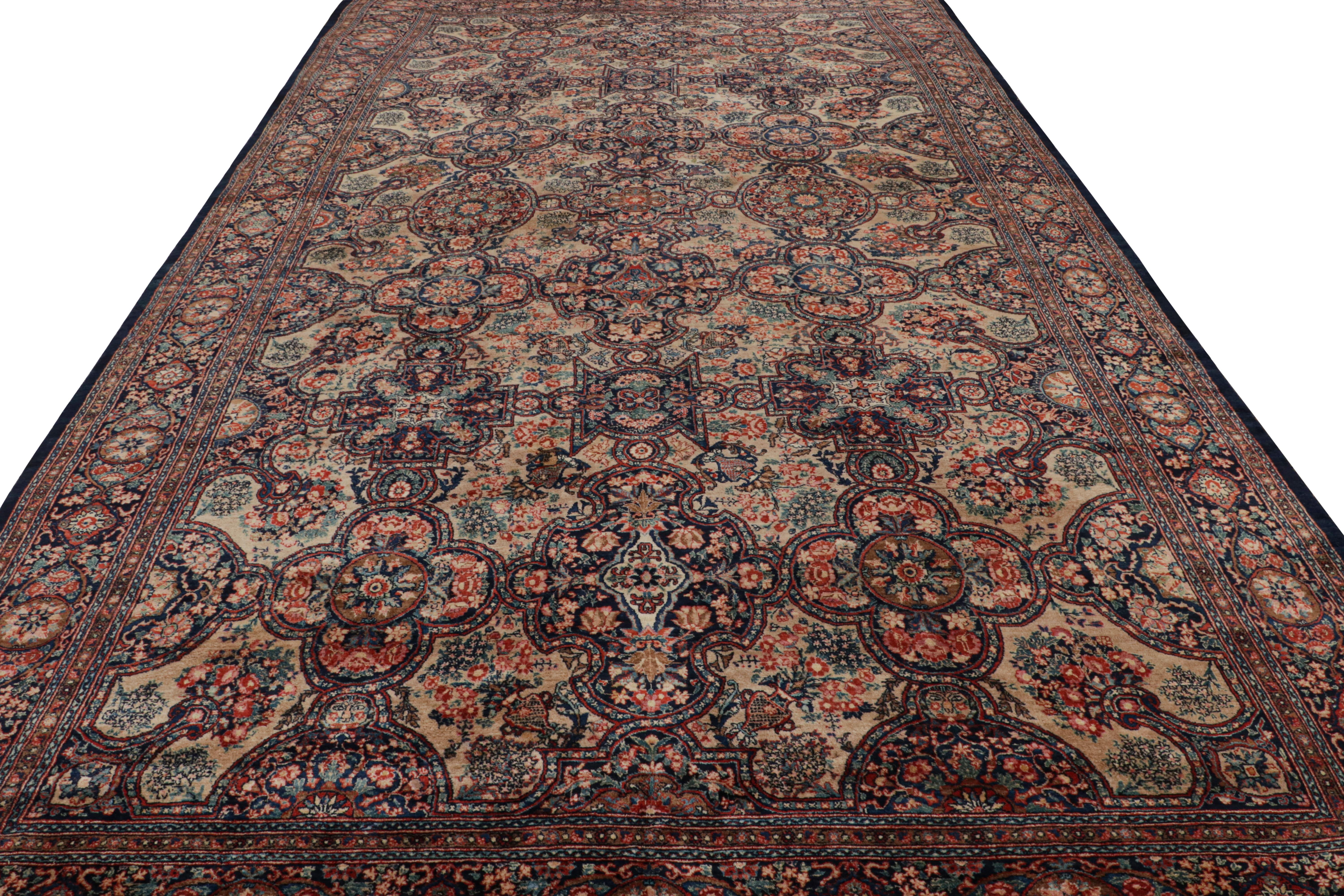 Other Hand Knotted Antique Bidjar Rug in Beige Brown and Floral Pattern For Sale