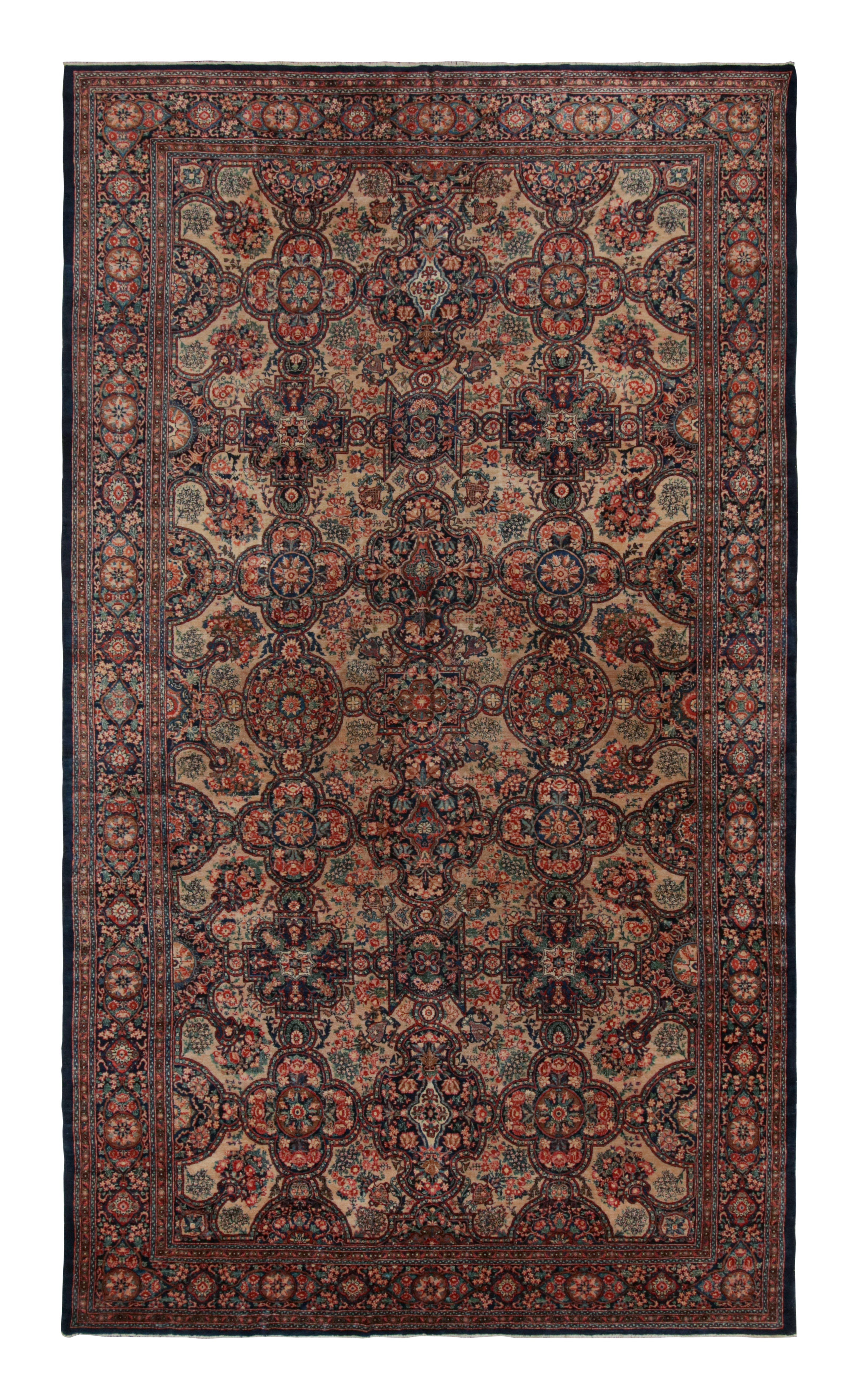 Hand Knotted Antique Bidjar Rug in Beige Brown and Floral Pattern For Sale