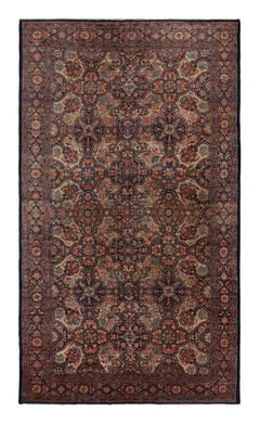 Handgeknüpfter antiker Bidjar-Teppich in Beigebraun mit Blumenmuster
