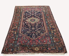 Alfombra Tribal Hamadan Antigua Anudada a Mano Azul Malva 1930 Circa