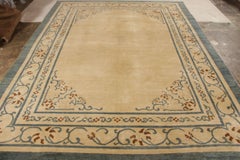 Hand-Knotted Antique Chinese Rug in Beige, Blue, Floral Pattern by Rug & Kilim