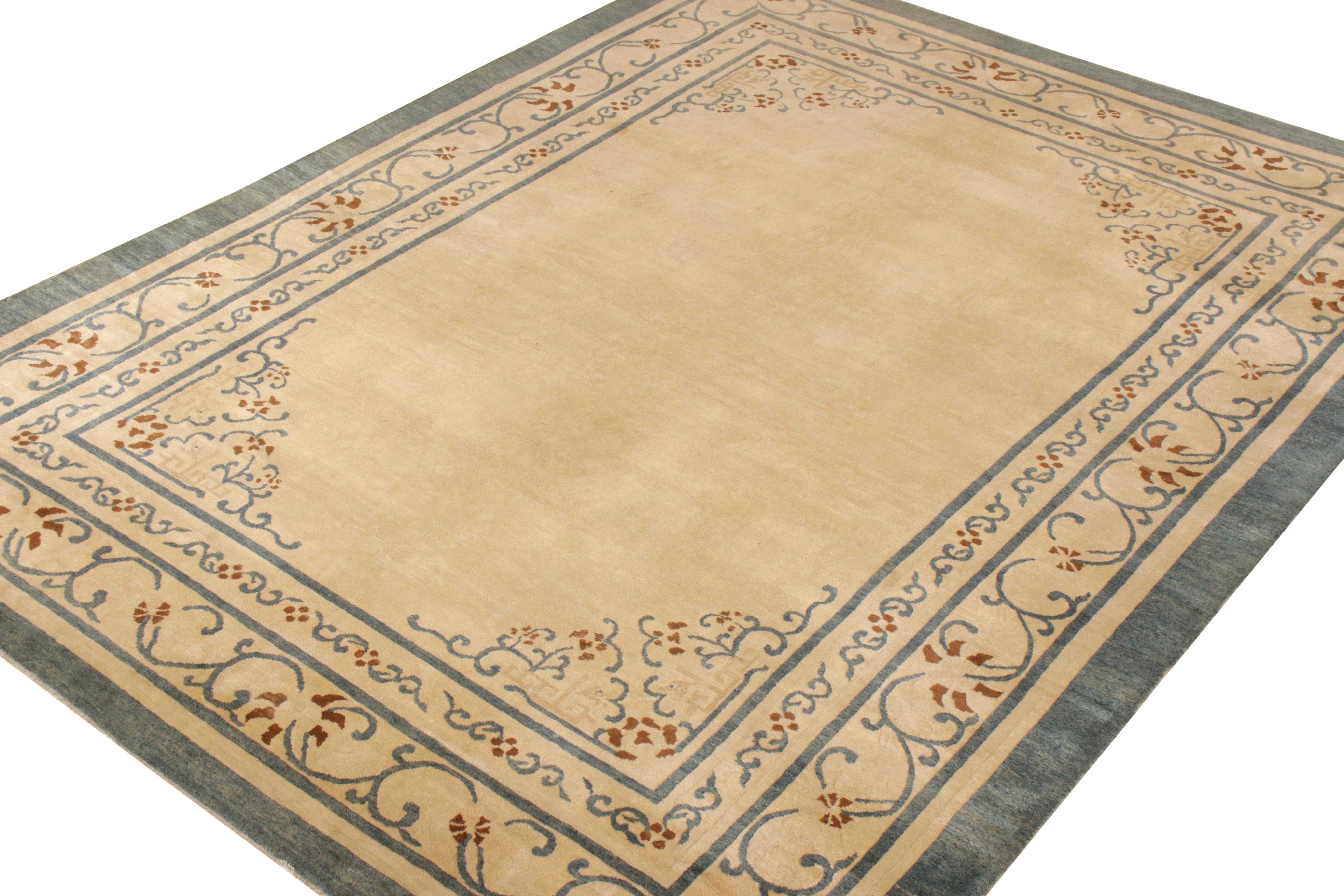 Other Hand-Knotted Antique Chinese Rug in Beige, Blue, Floral Pattern by Rug & Kilim For Sale