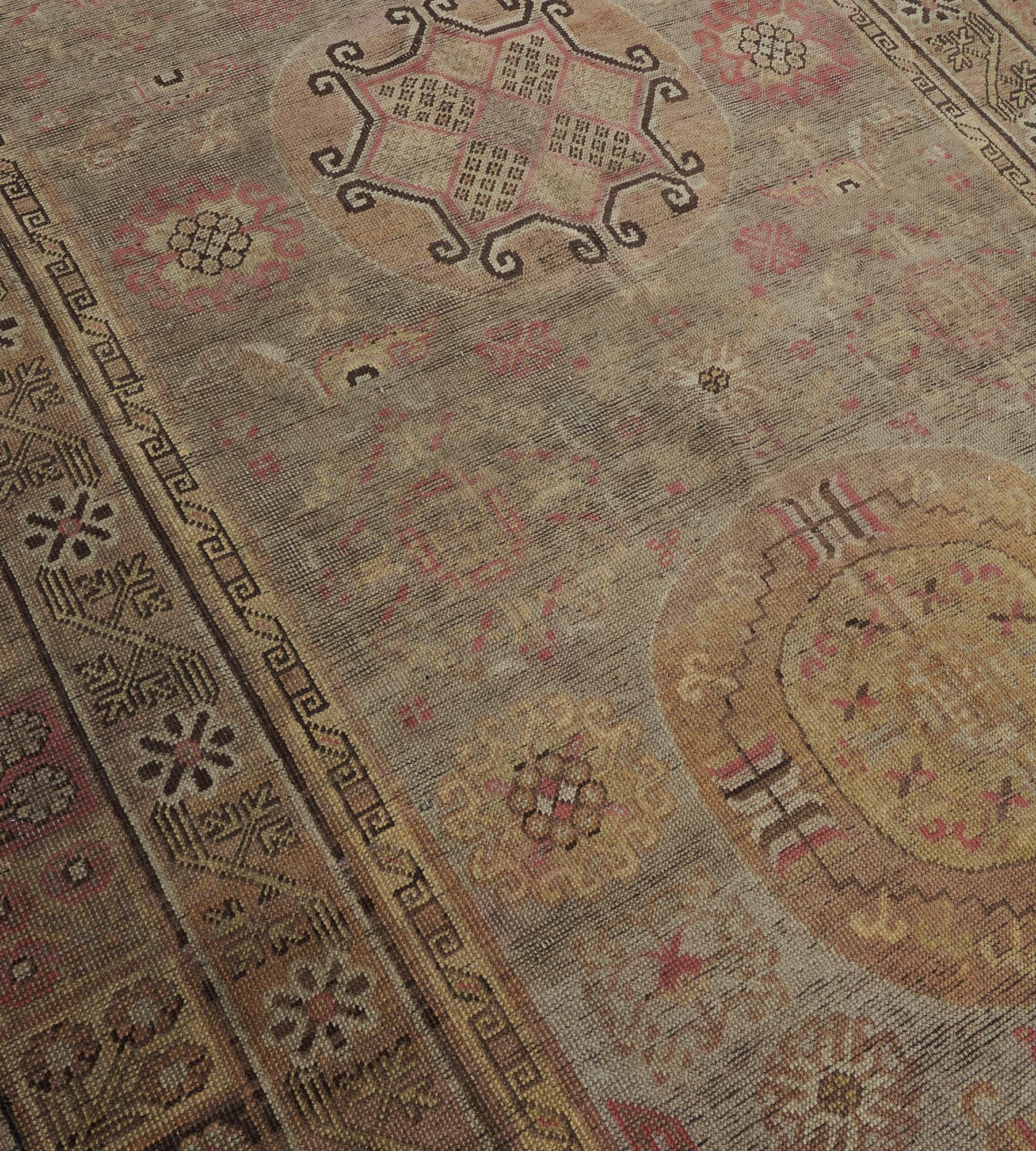 19th Century Hand-Knotted Antique Circa 1870, Khotan Rug For Sale