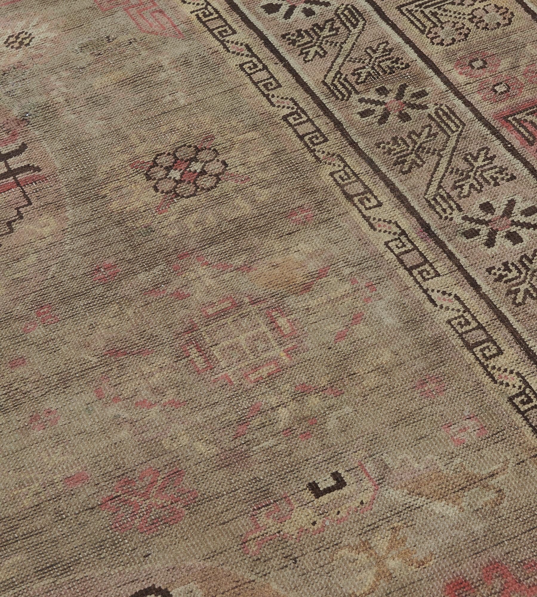 Wool Hand-Knotted Antique Circa 1870, Khotan Rug For Sale