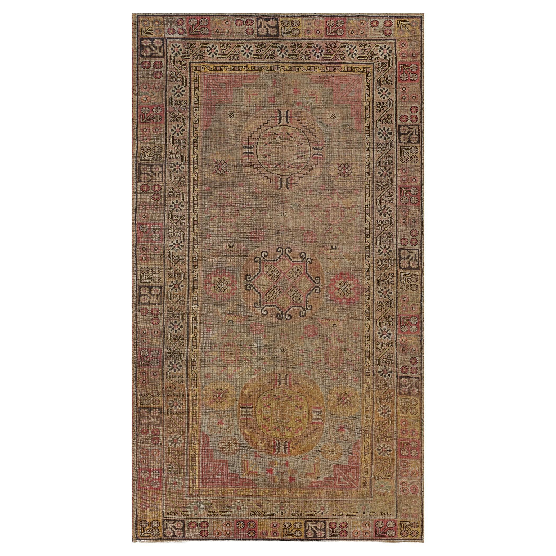 Hand-Knotted Antique Circa 1870, Khotan Rug For Sale