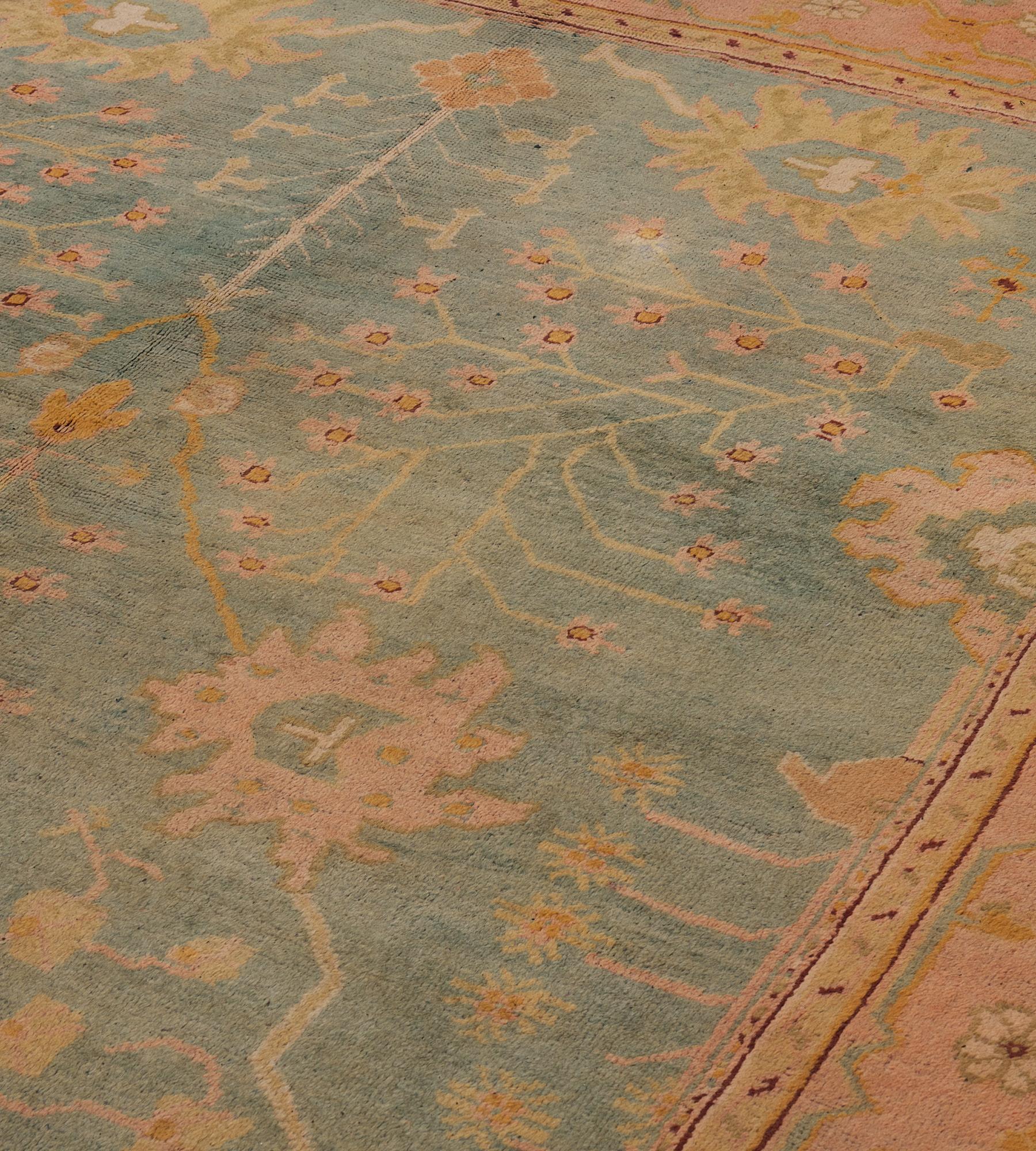 Hand-Knotted Antique Circa-1880 Floral Oushak Rug For Sale 3