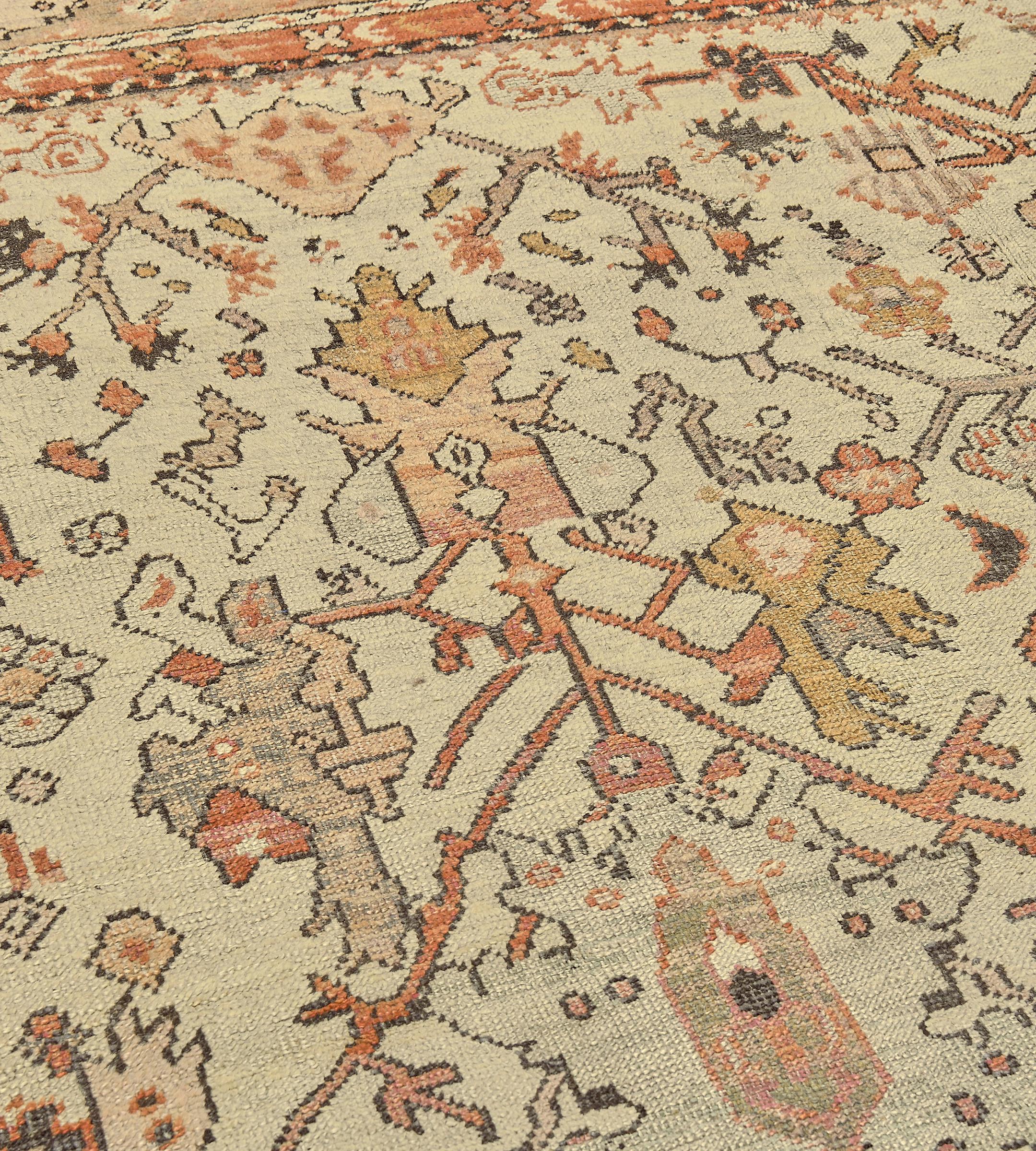 Noué à la main Knots Rugs Antiques Circa-1880 Ivory floral Anatolian Ghordes noués à la main en vente