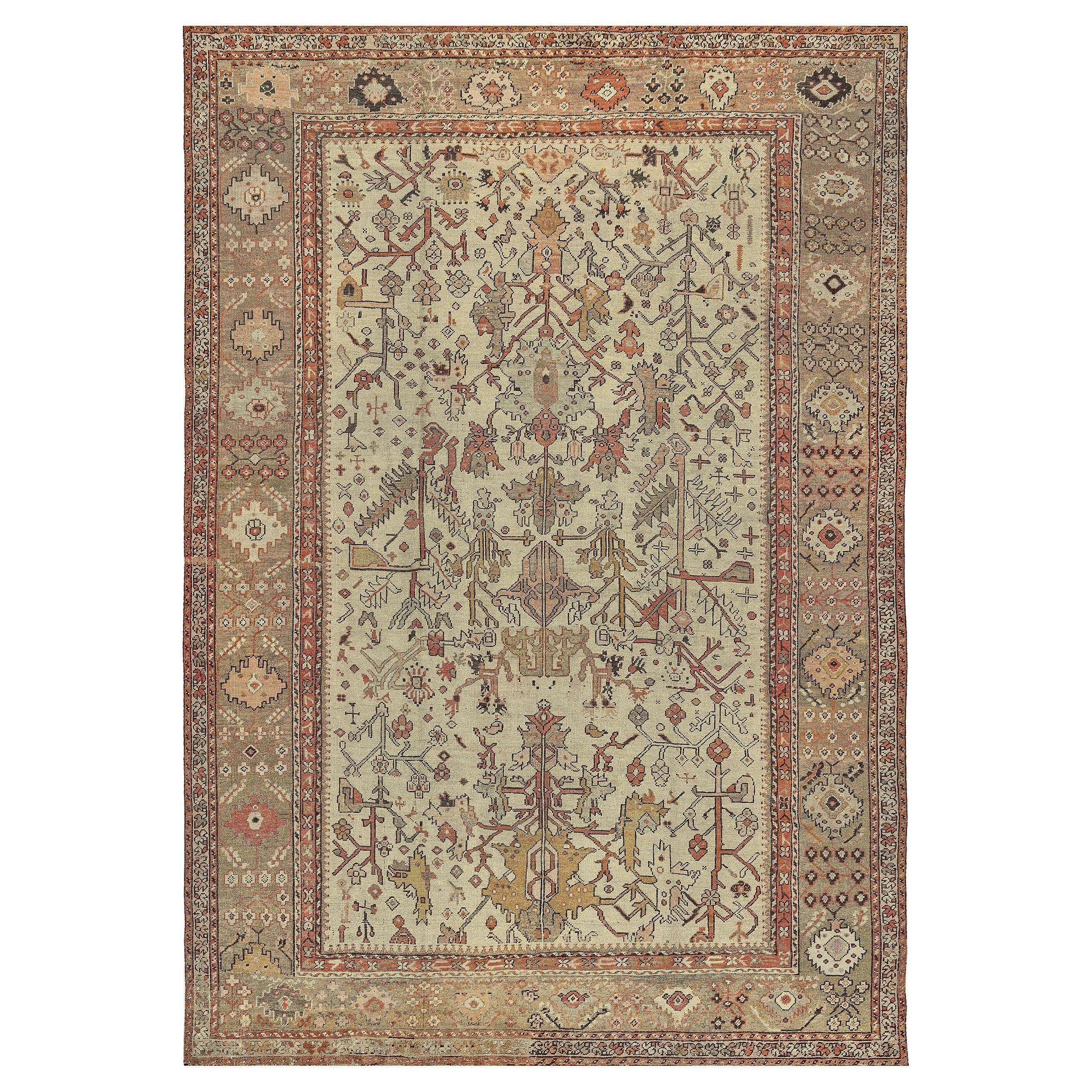 Knots Rugs Antiques Circa-1880 Ivory floral Anatolian Ghordes noués à la main en vente