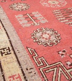 Antique Hand-Knotted Khotan Rug, Wool, Coral-Red, East Turkestan, 1880