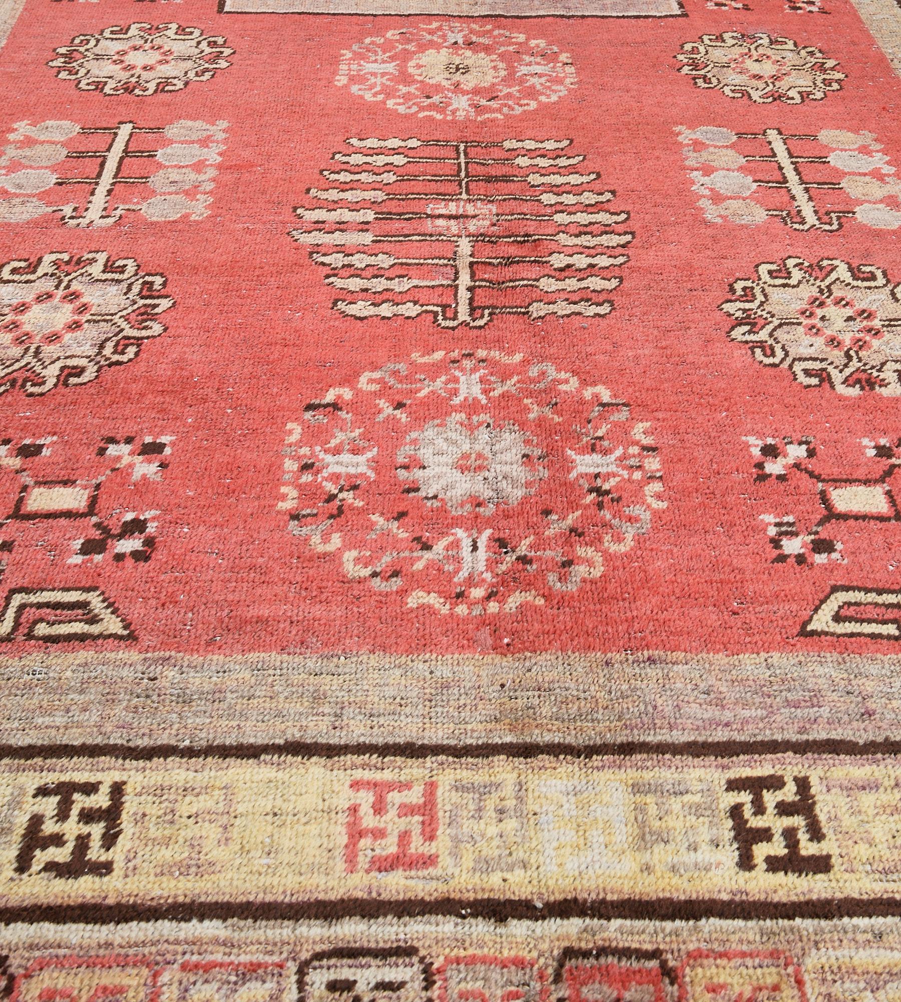 Hand-Knotted Antique Circa-1880 Red Khotan Rug For Sale 1