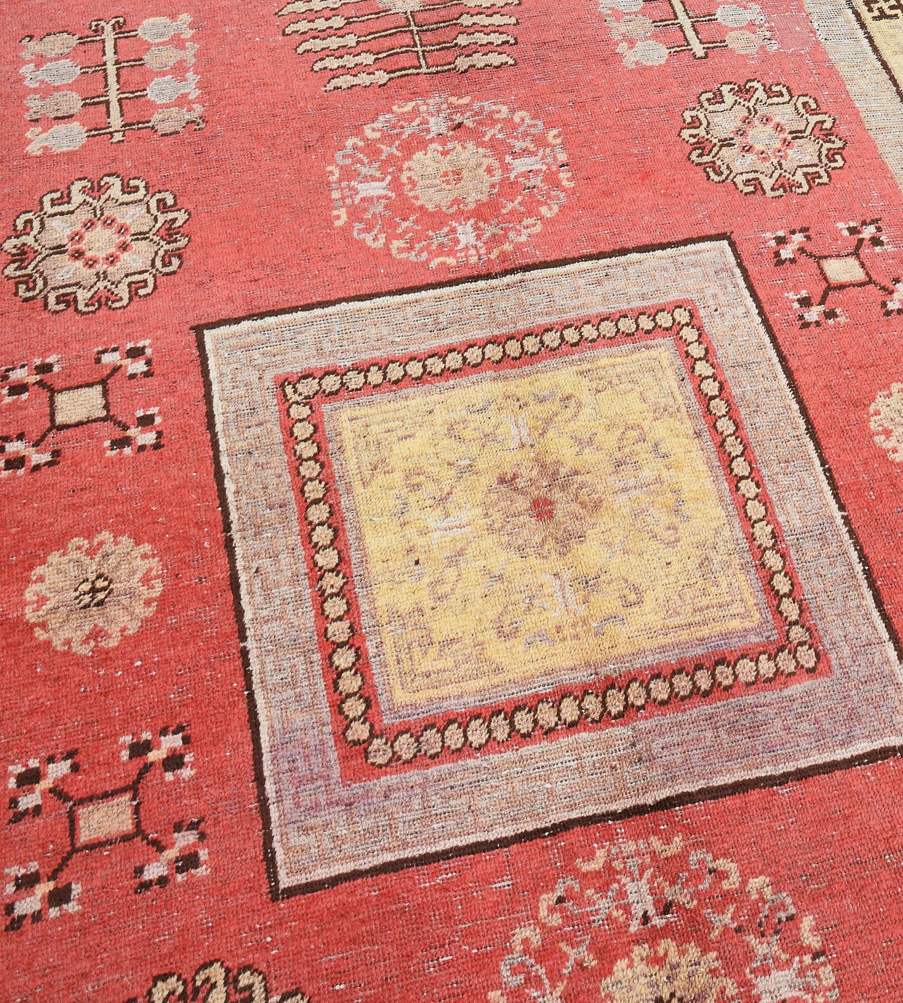 Hand-Knotted Antique Circa-1880 Red Khotan Rug For Sale 3