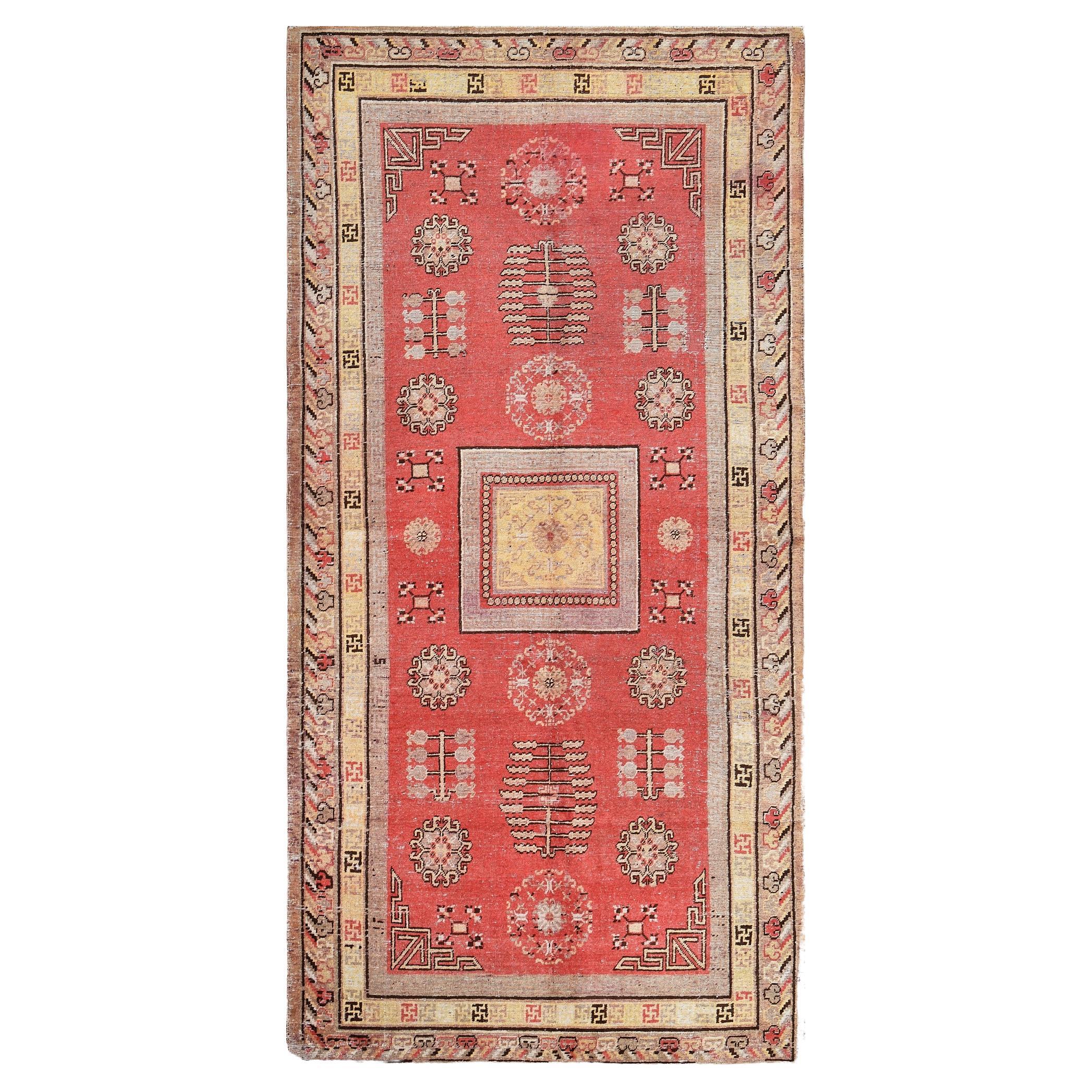 Hand-Knotted Antique Circa-1880 Red Khotan Rug For Sale