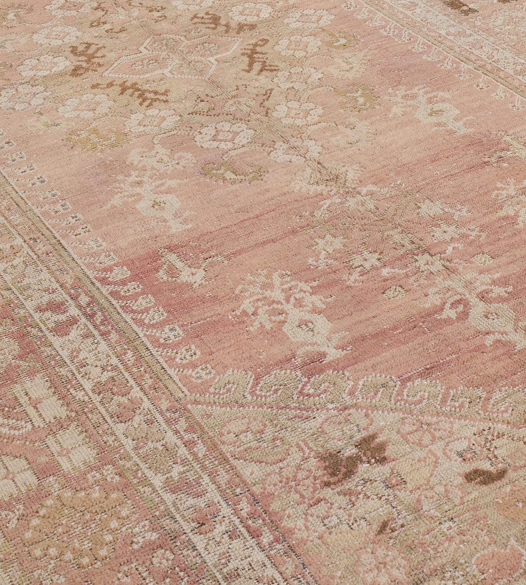 Wool Hand-Knotted Antique Circa-1880 Salmon-Pink Ghordes Runner For Sale